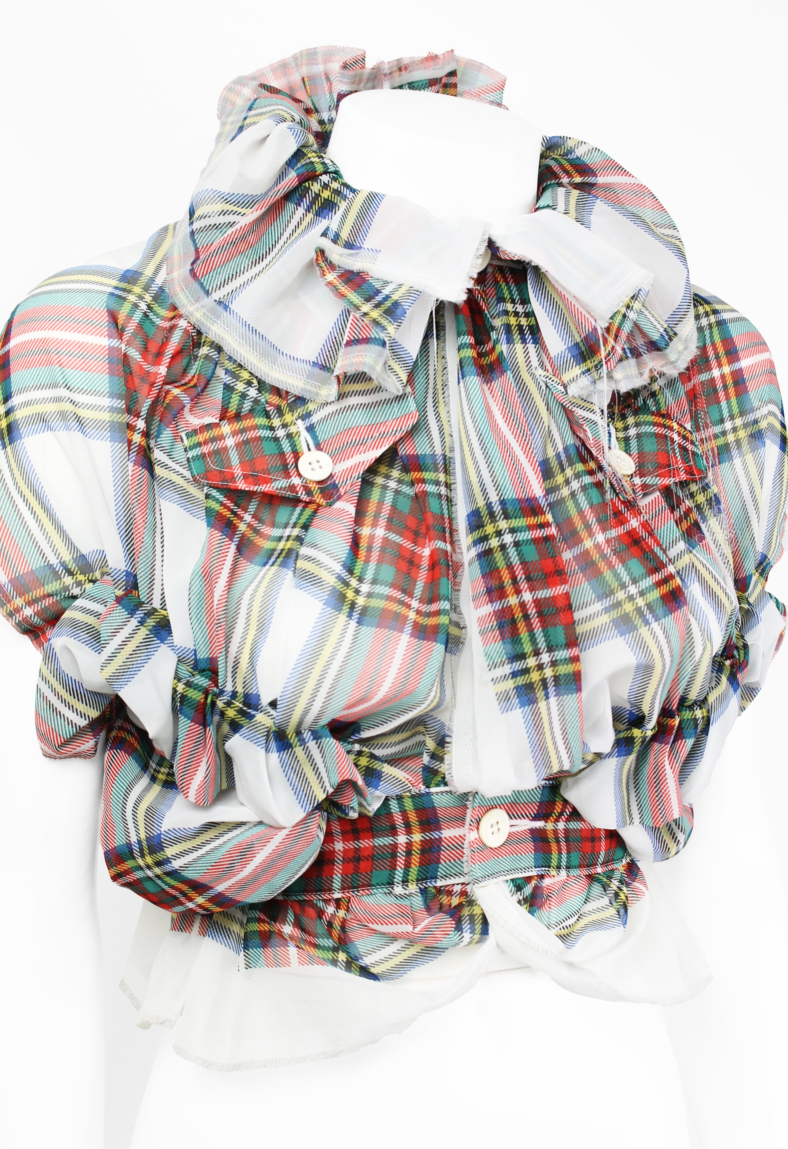 COMME DES GARCONS SS 2006 SHEER GATHERED TARTAN TOP