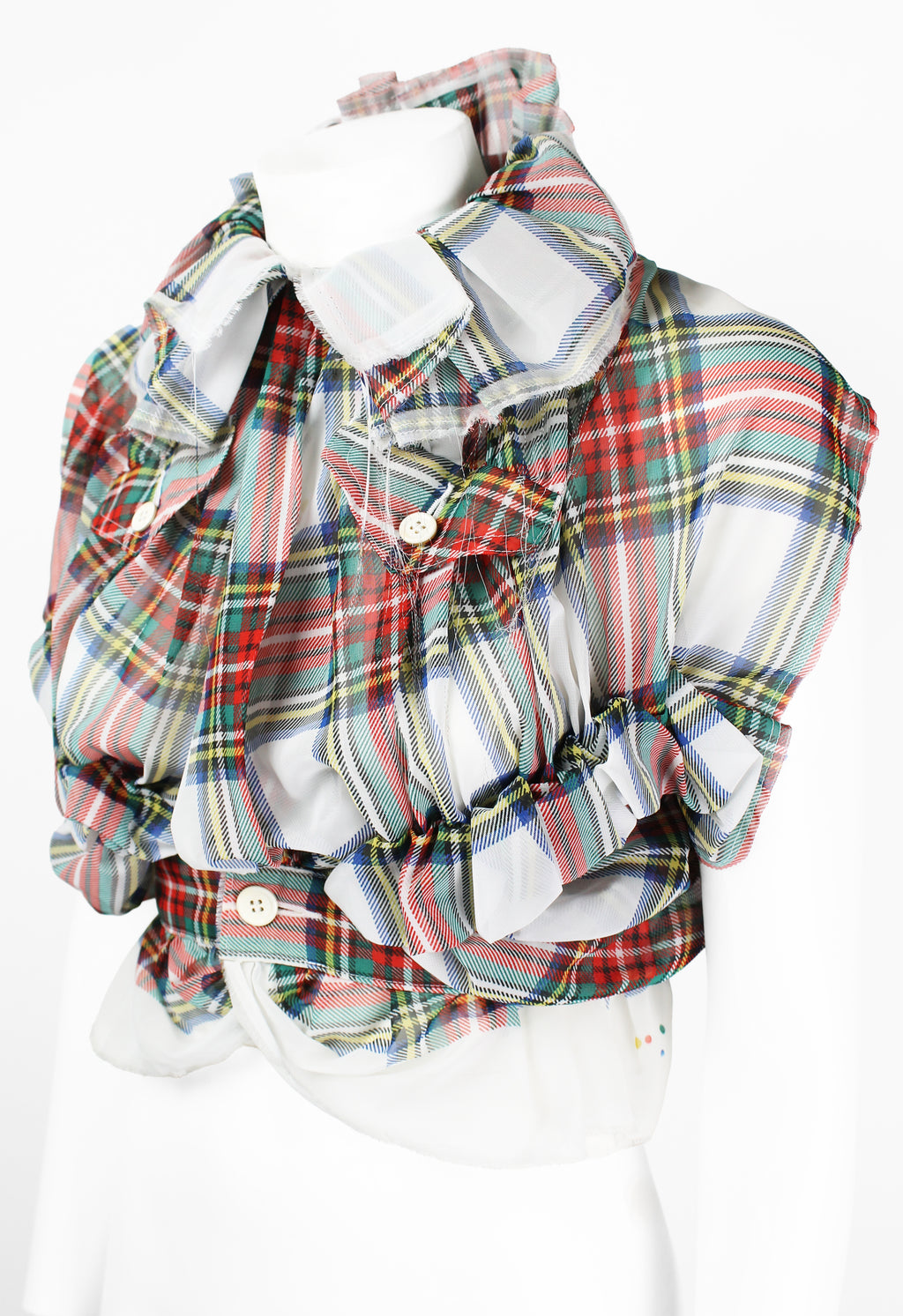 COMME DES GARCONS SS 2006 SHEER GATHERED TARTAN TOP