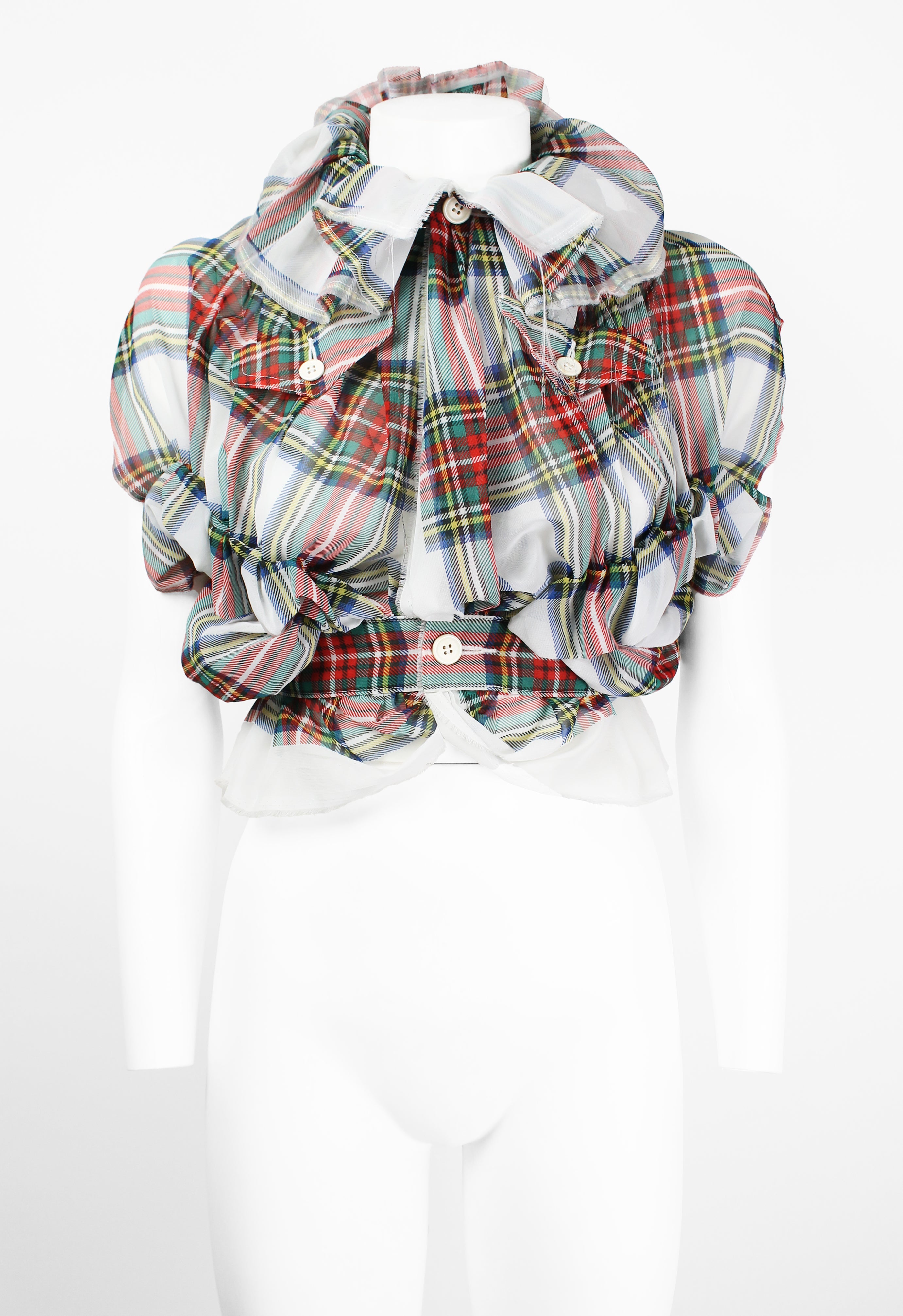COMME DES GARCONS SS 2006 SHEER GATHERED TARTAN TOP