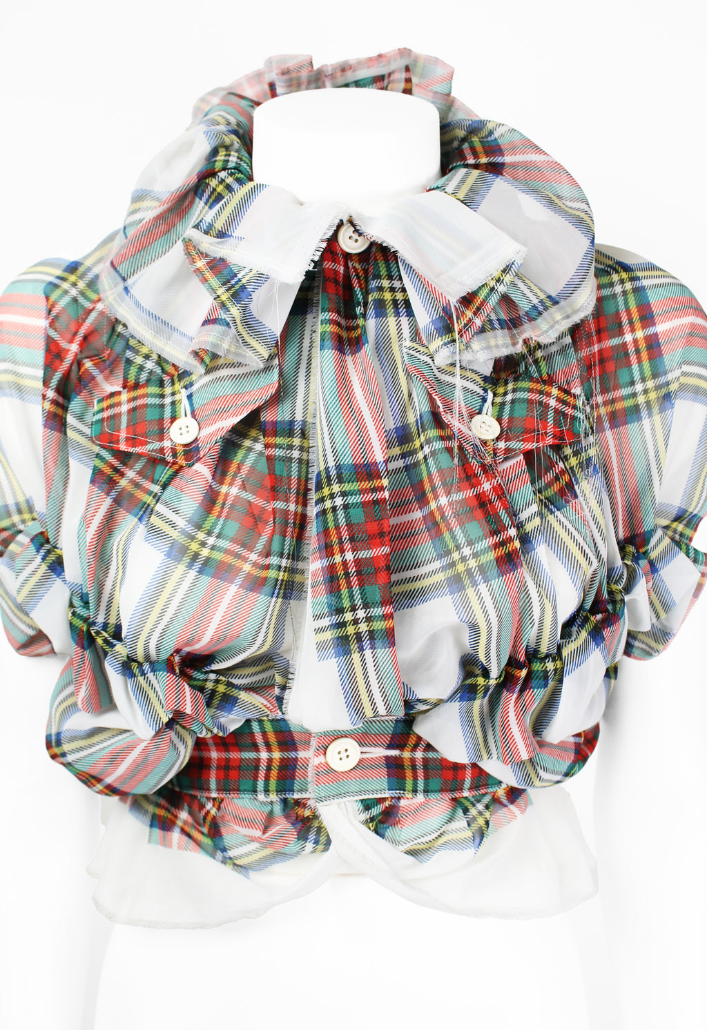 COMME DES GARCONS SS 2006 SHEER GATHERED TARTAN TOP