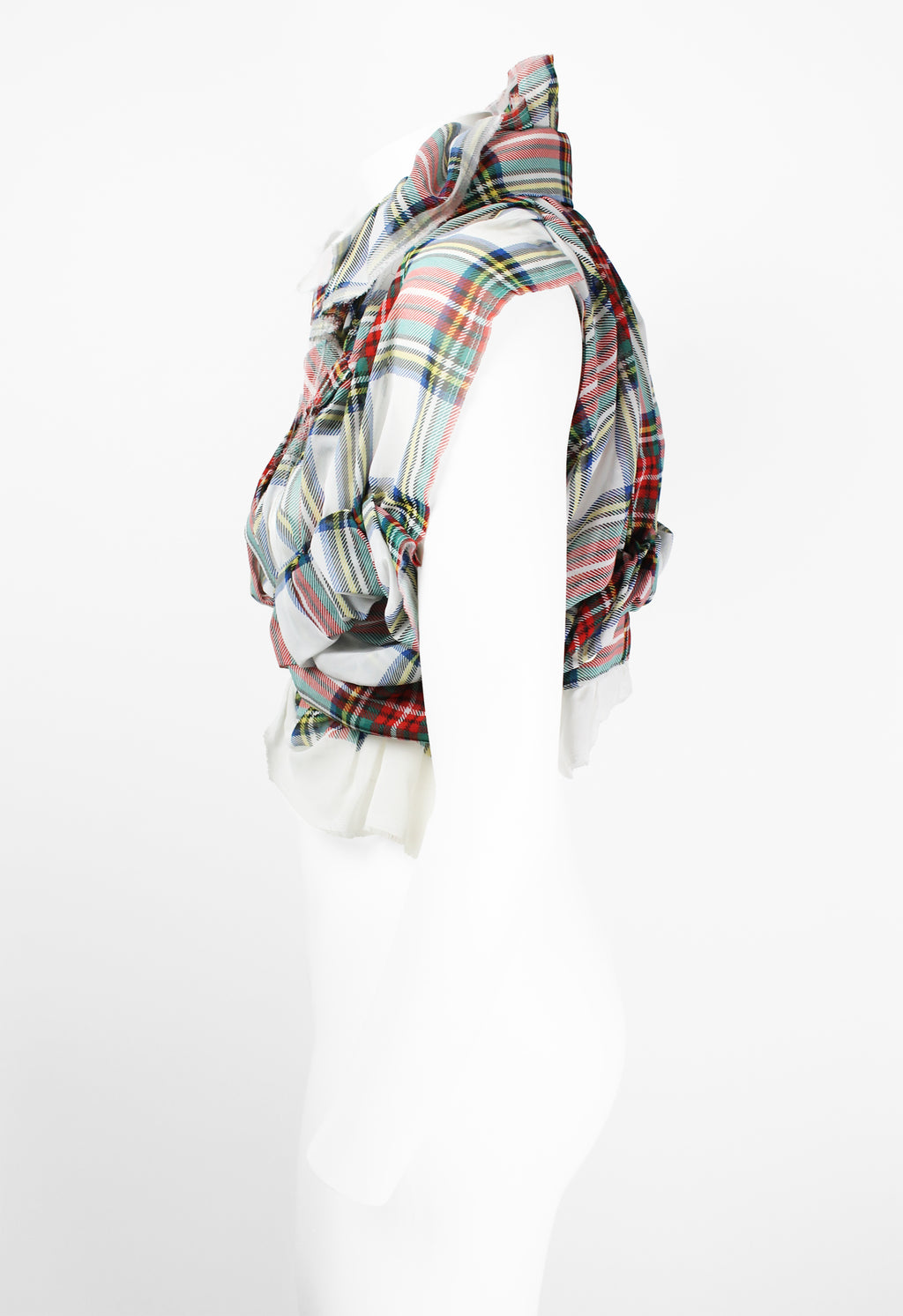 COMME DES GARCONS SS 2006 SHEER GATHERED TARTAN TOP