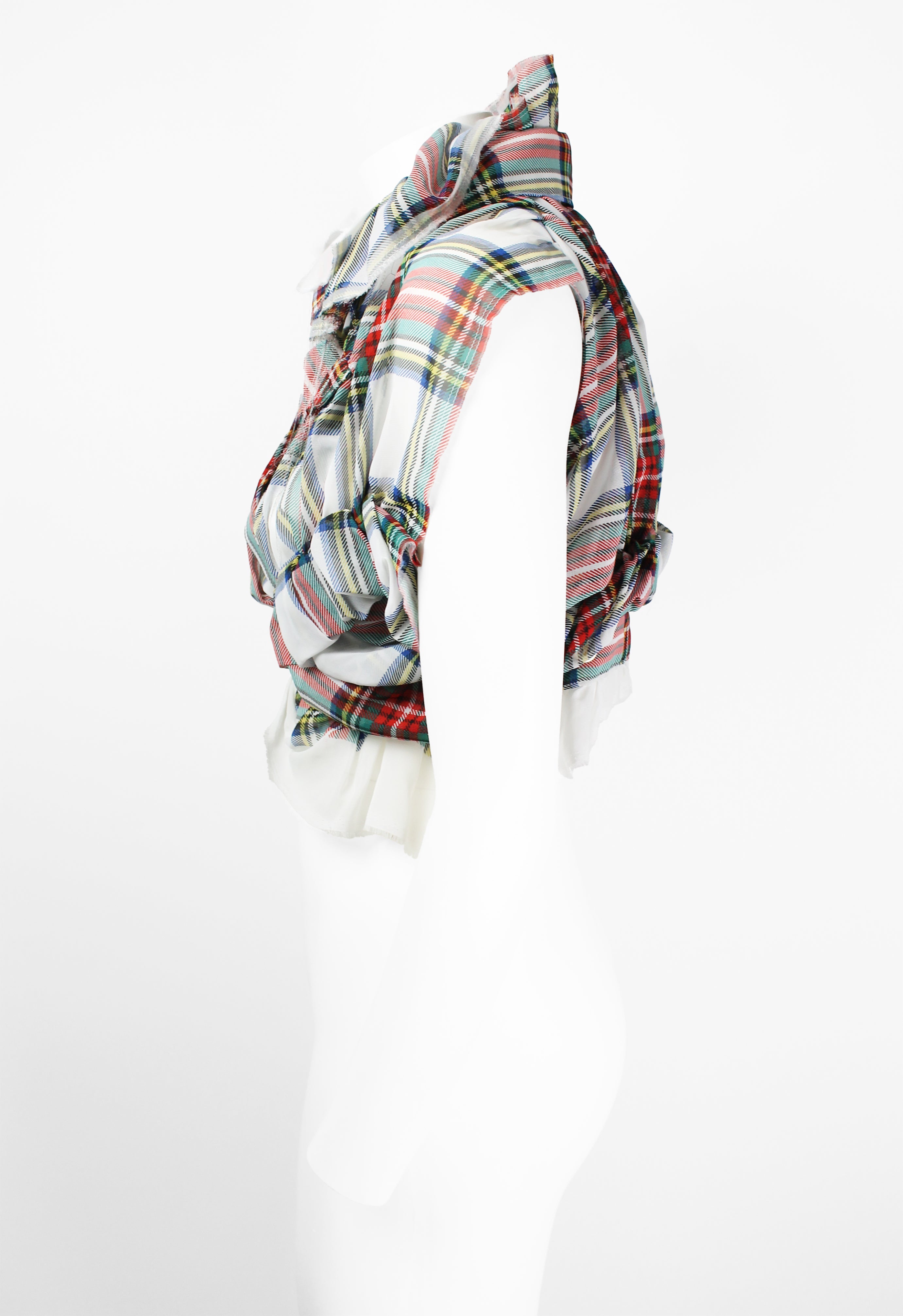 COMME DES GARCONS SS 2006 SHEER GATHERED TARTAN TOP