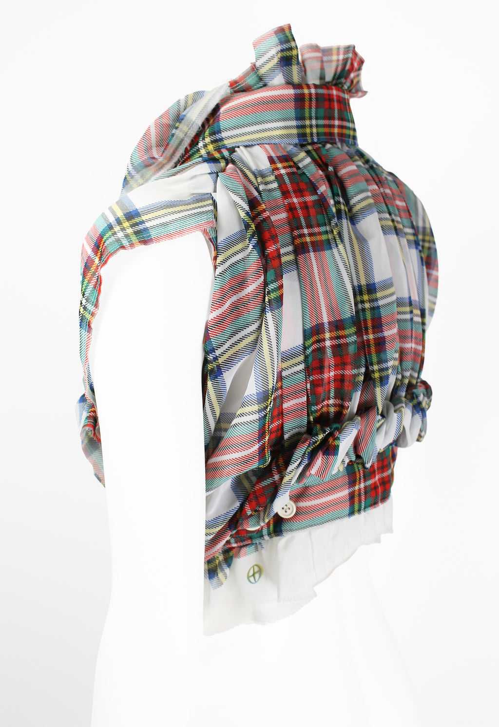 COMME DES GARCONS SS 2006 SHEER GATHERED TARTAN TOP