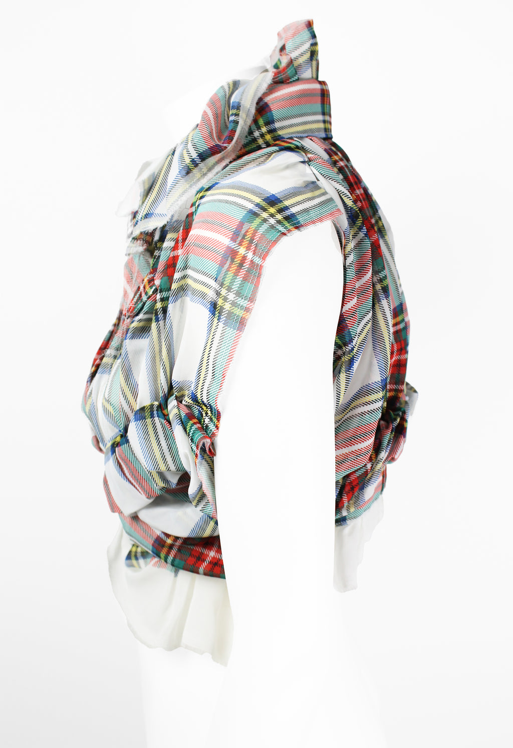 COMME DES GARCONS SS 2006 SHEER GATHERED TARTAN TOP