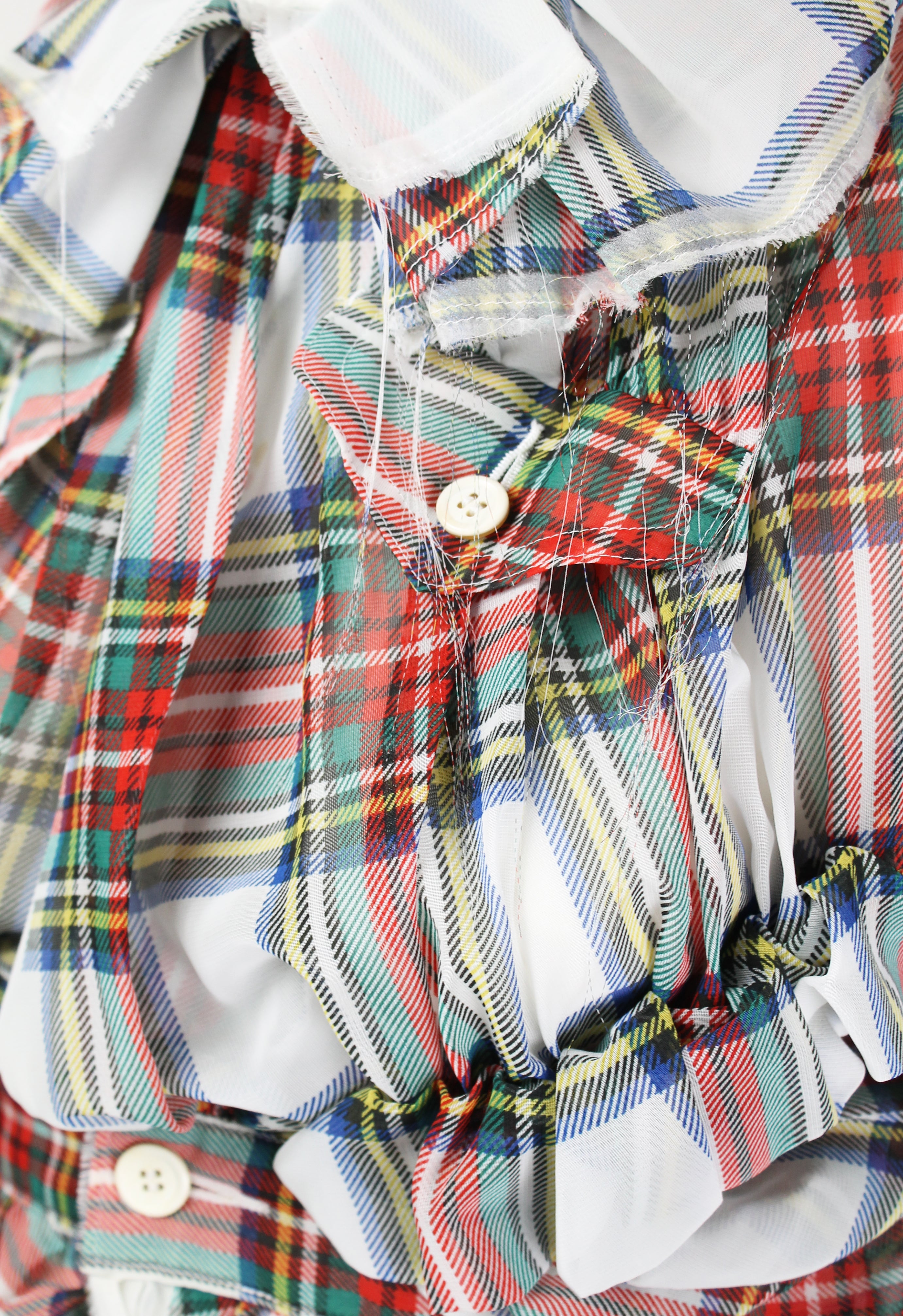 COMME DES GARCONS SS 2006 SHEER GATHERED TARTAN TOP