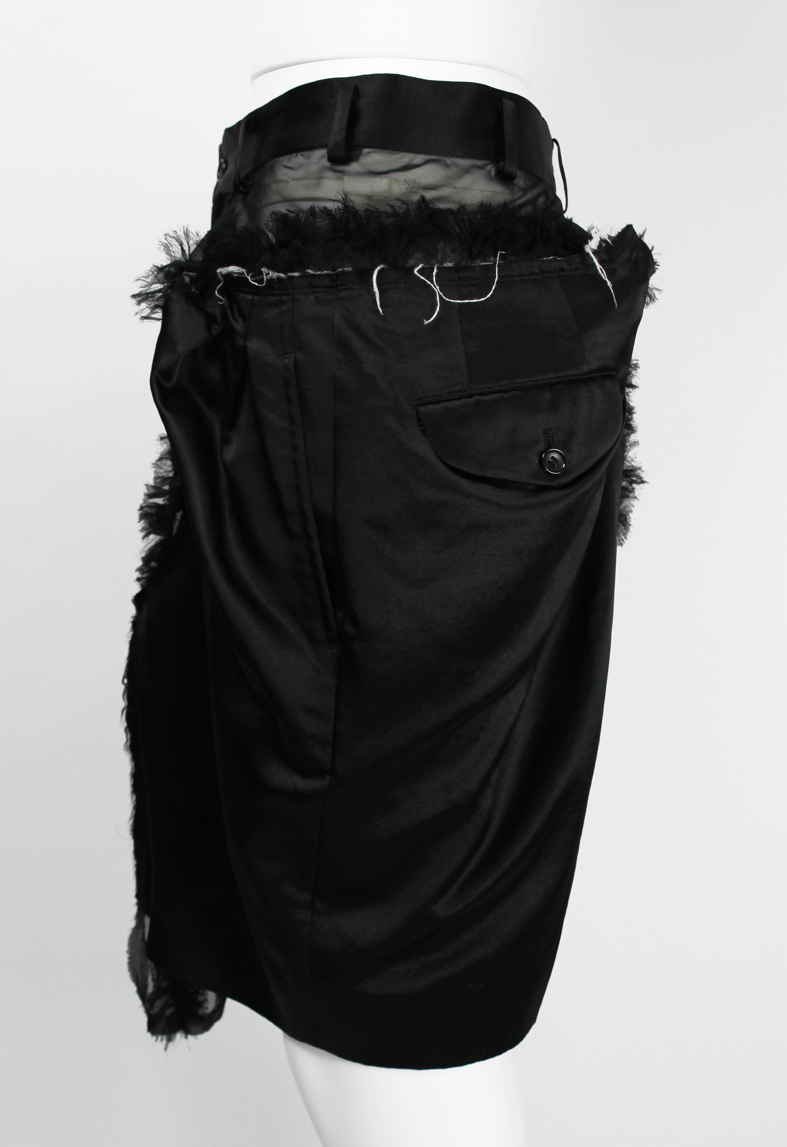 COMME DES GARCONS SS 2007 RECONSTRUCTED SILK AND FRILLED MESH SHORTS