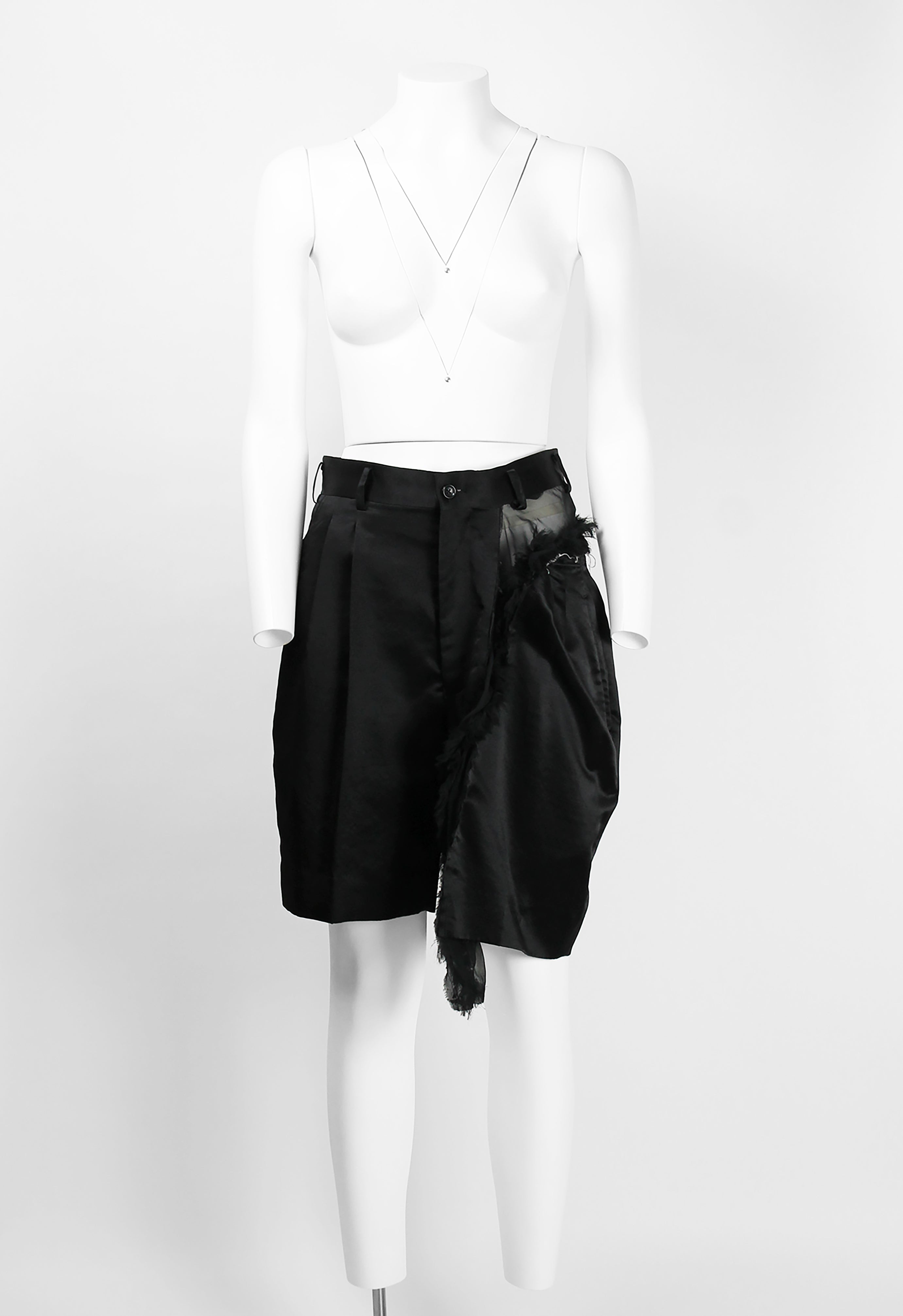 COMME DES GARCONS SS 2007 RECONSTRUCTED SILK AND FRILLED MESH SHORTS