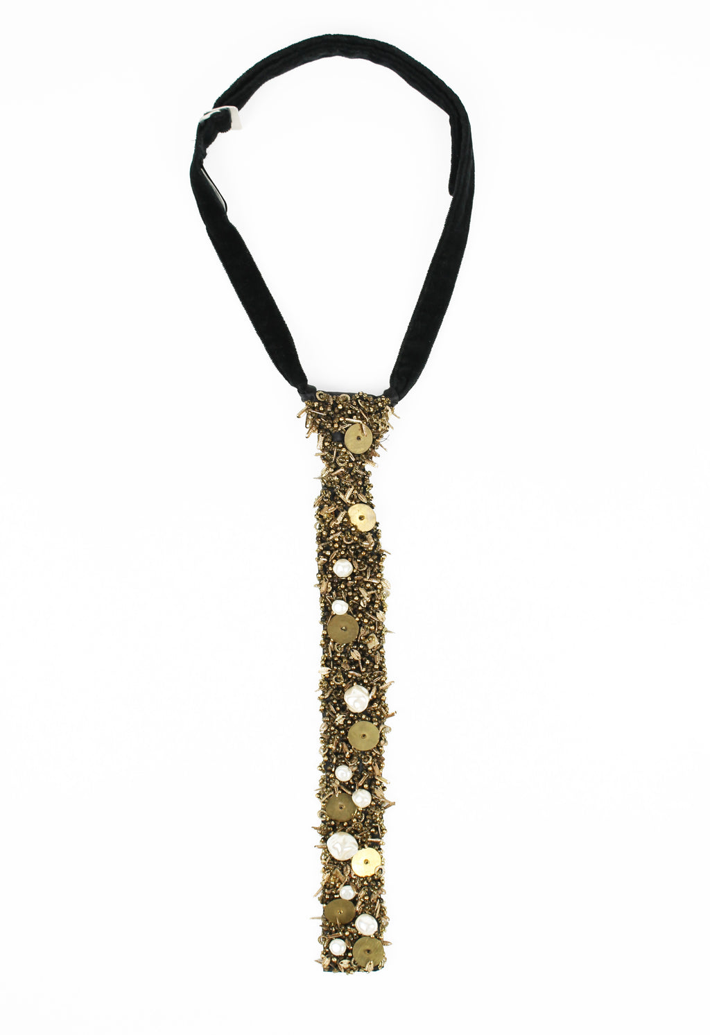 COMME DES GARCONS TRICOT PEARL BEADED EMBELLISHED TIE