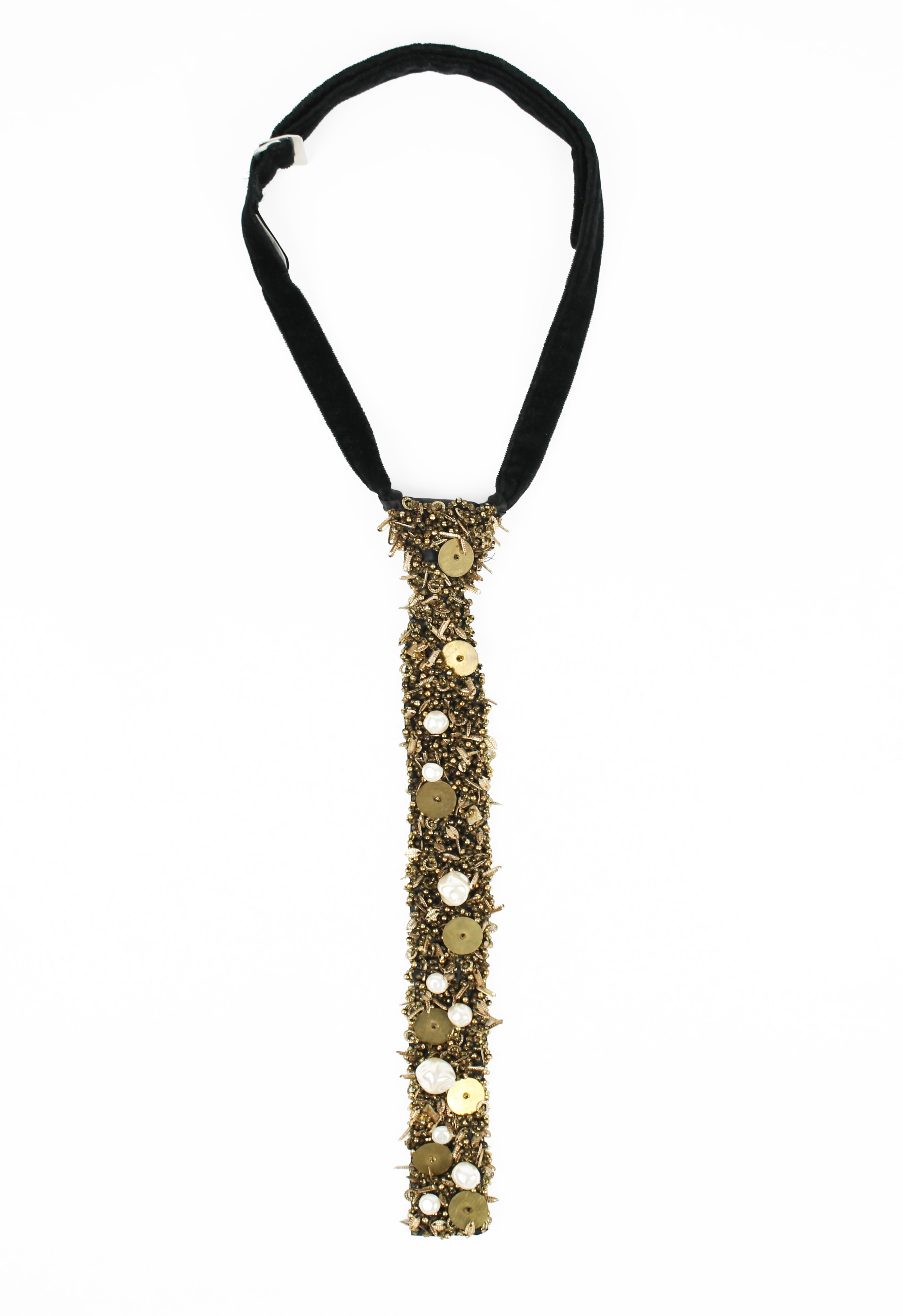 COMME DES GARCONS TRICOT PEARL BEADED EMBELLISHED TIE