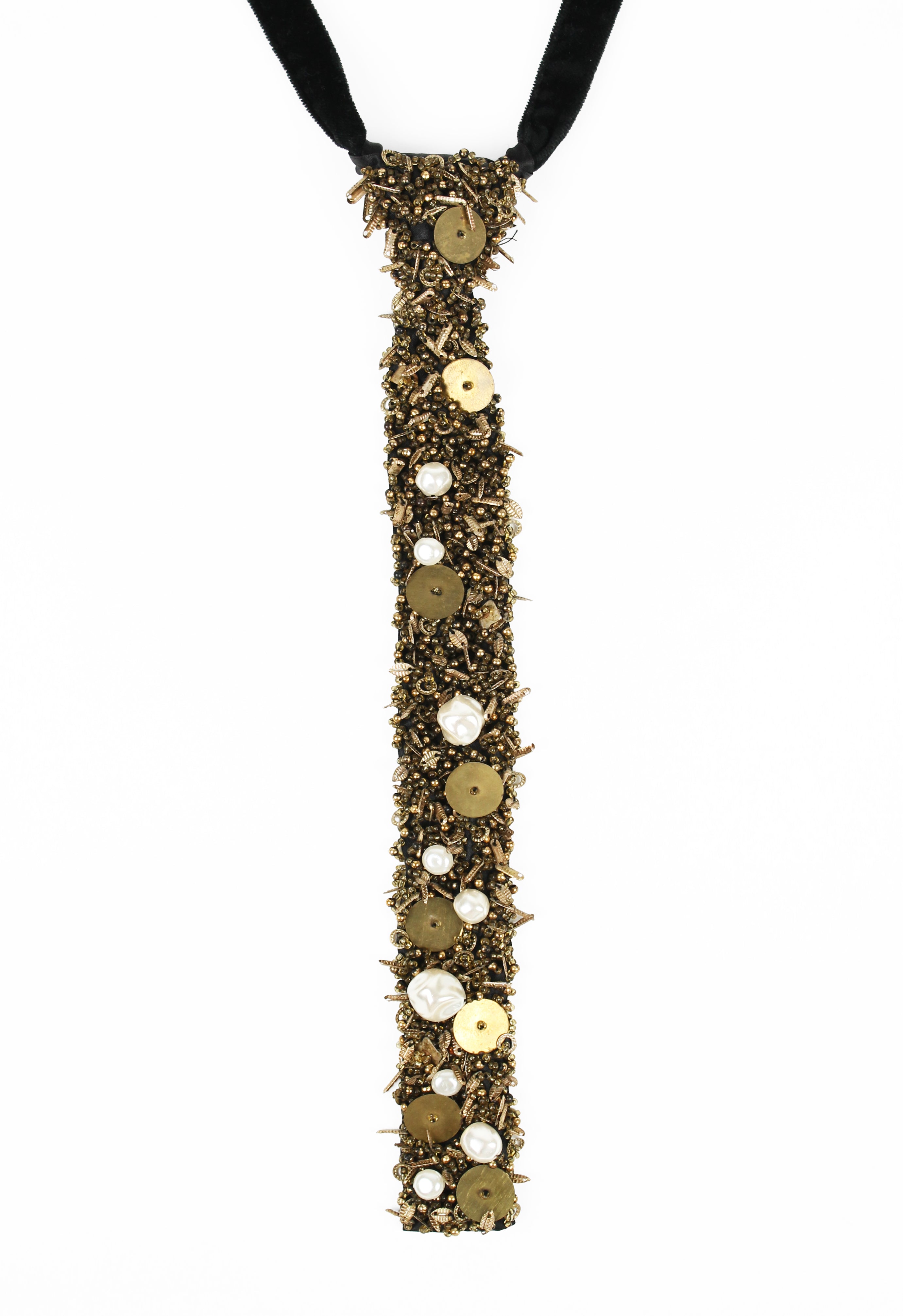 COMME DES GARCONS TRICOT PEARL BEADED EMBELLISHED TIE