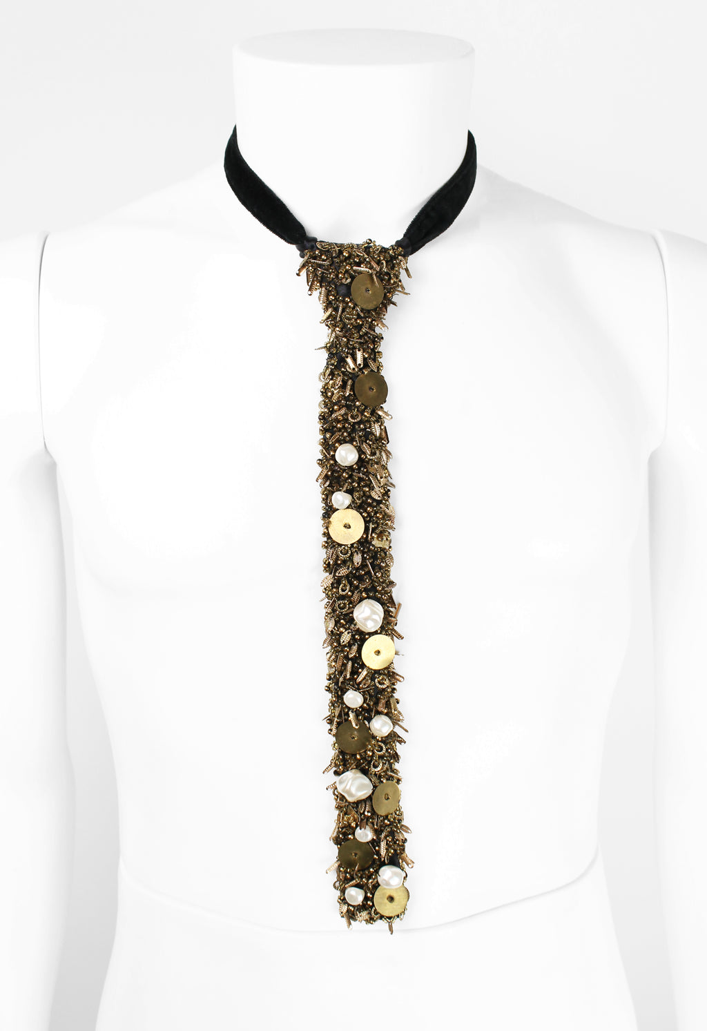 COMME DES GARCONS TRICOT PEARL BEADED EMBELLISHED TIE
