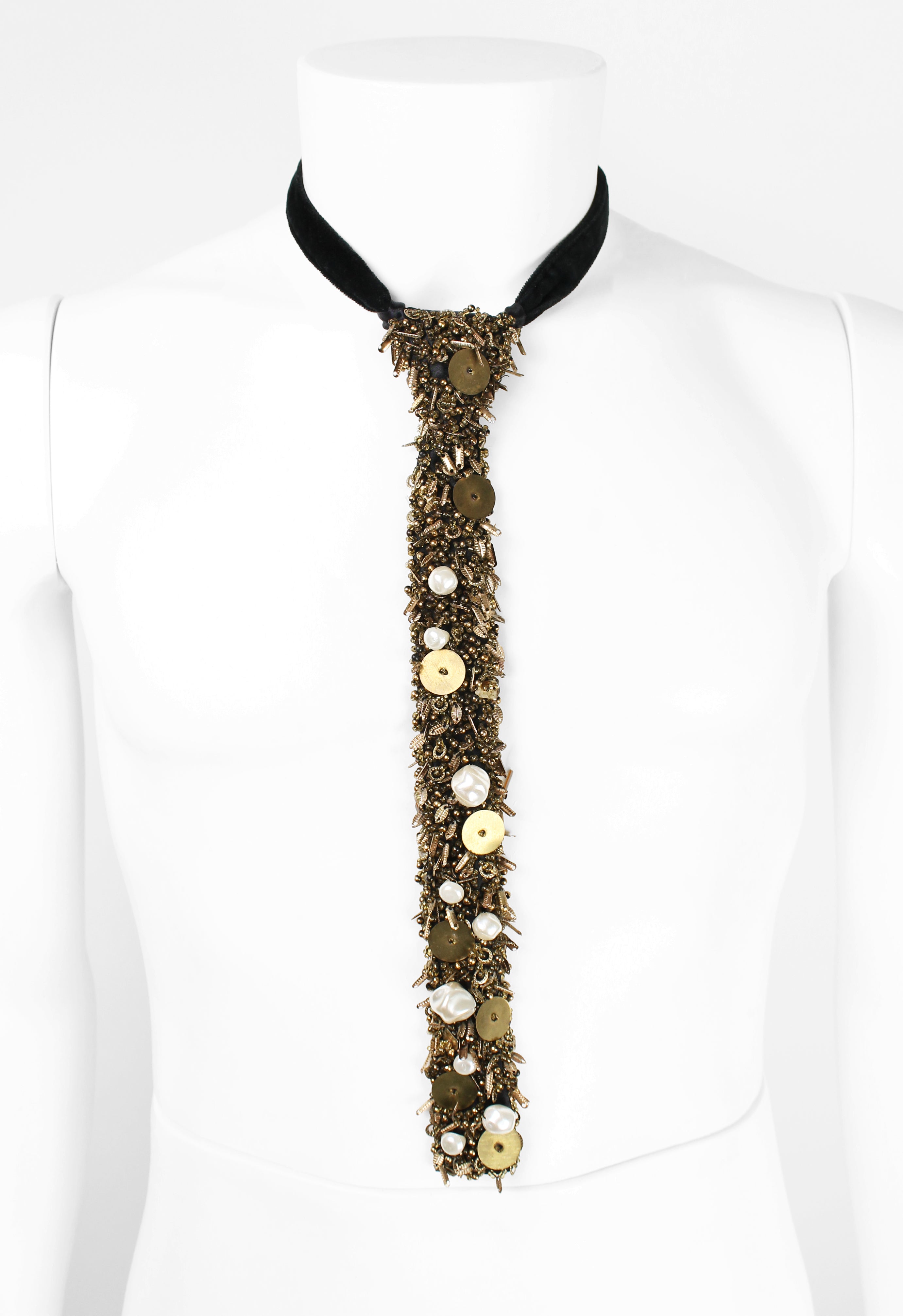 COMME DES GARCONS TRICOT PEARL BEADED EMBELLISHED TIE