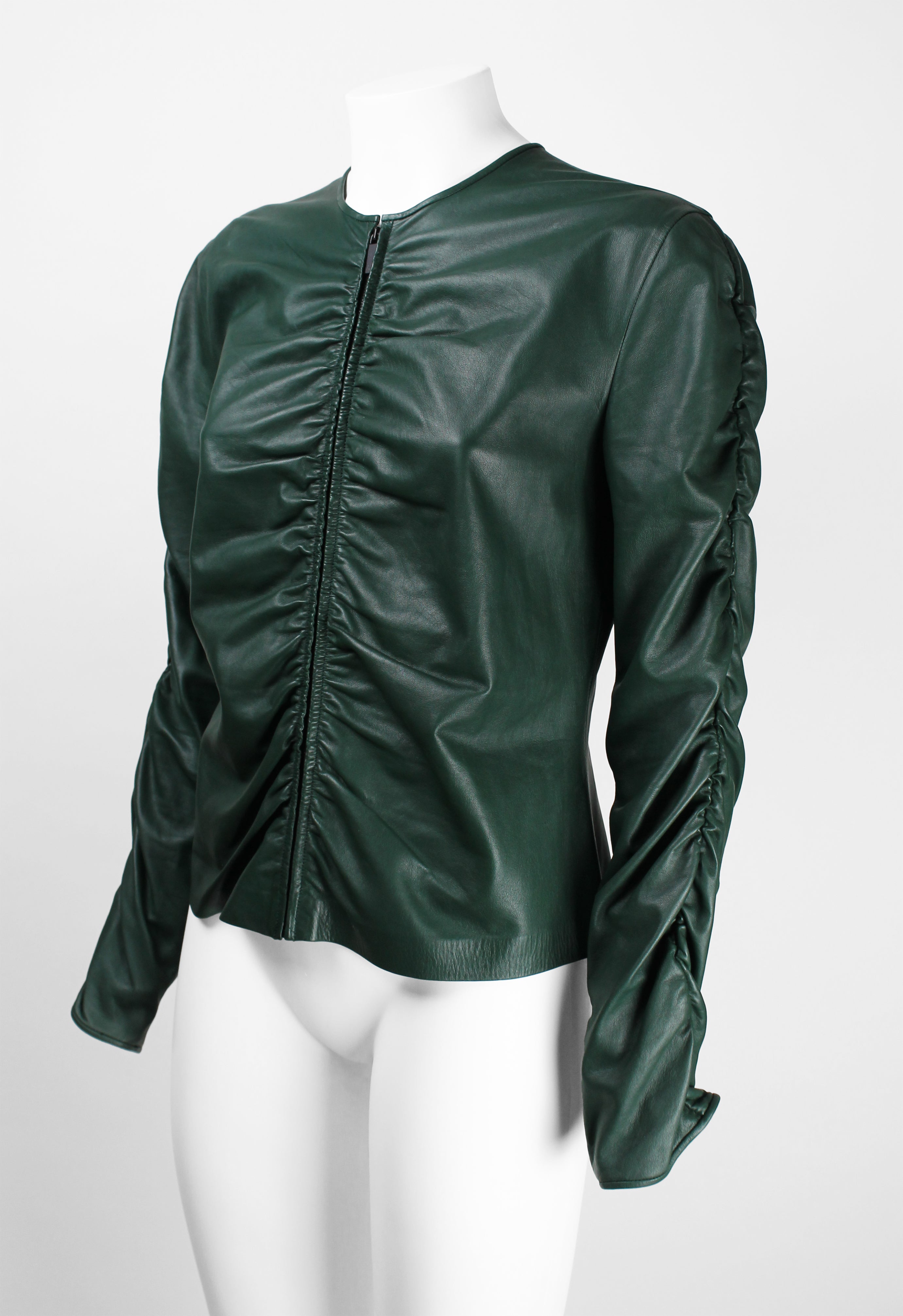 GUCCI TOM FORD FW 1999 GREEN LEATHER RUCHED JACKET – THE 543
