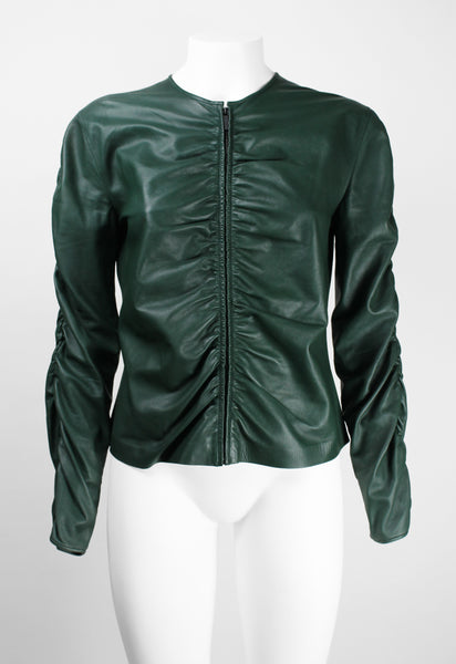 GUCCI TOM FORD FW 1999 GREEN LEATHER RUCHED JACKET