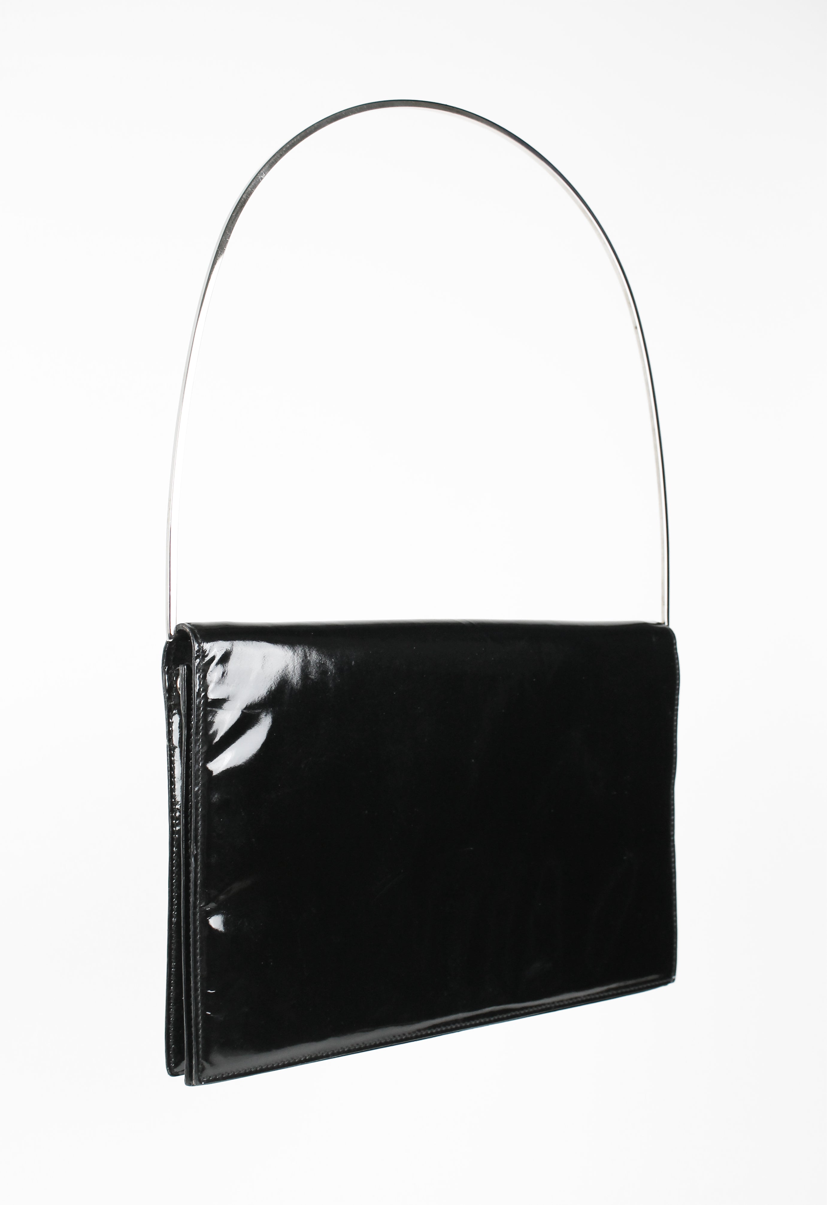 GUCCI TOM FORD FW 1997 METAL RING PATENT CONVERTIBLE SHOULDER BAG