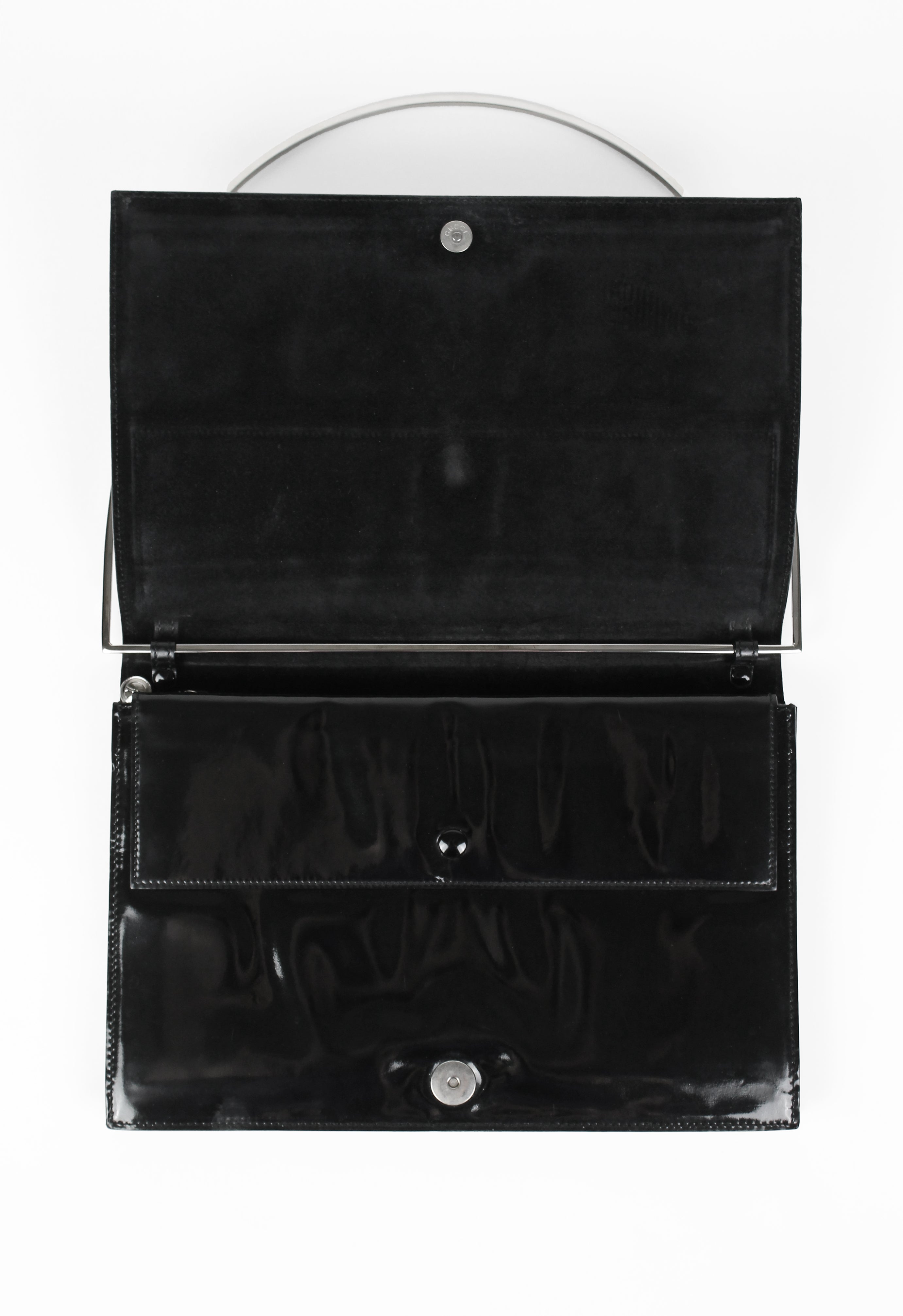 GUCCI TOM FORD FW 1997 METAL RING PATENT CONVERTIBLE SHOULDER BAG