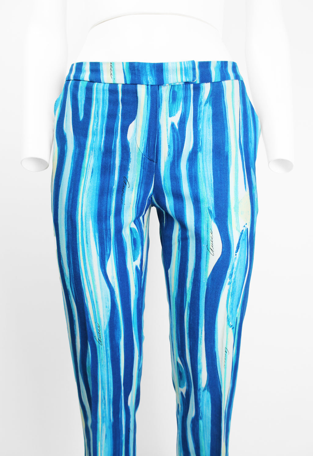 GUCCI TOM FORD SS 1996 BLUE PAINTED PRINT TROUSERS