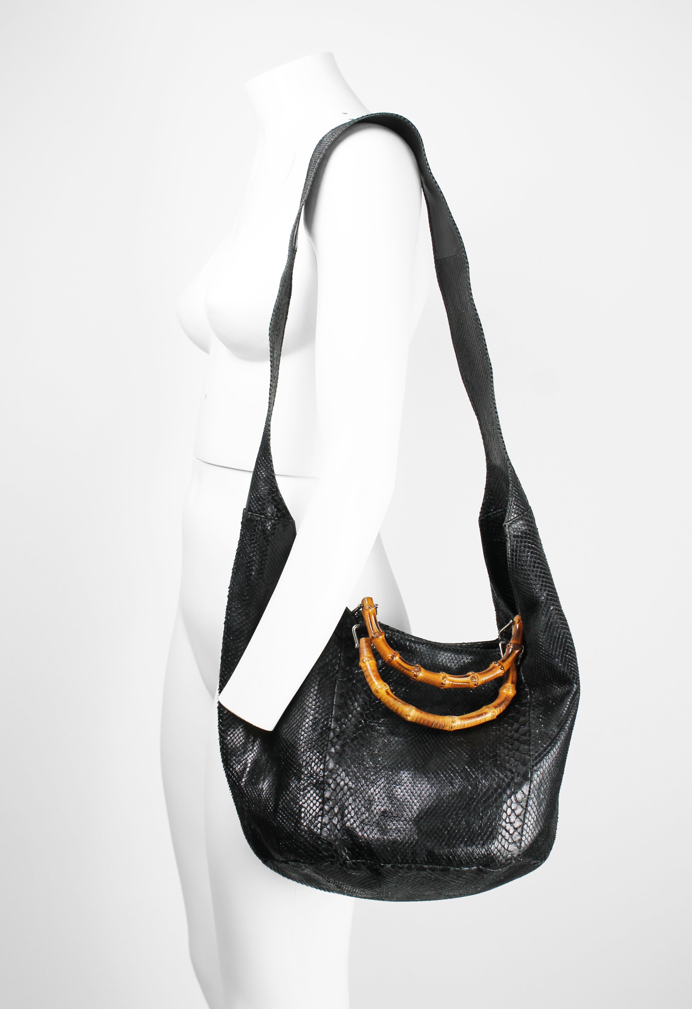 GUCCI TOM FORD SS 1996 BLACK PYTHON BAMBOO BAG