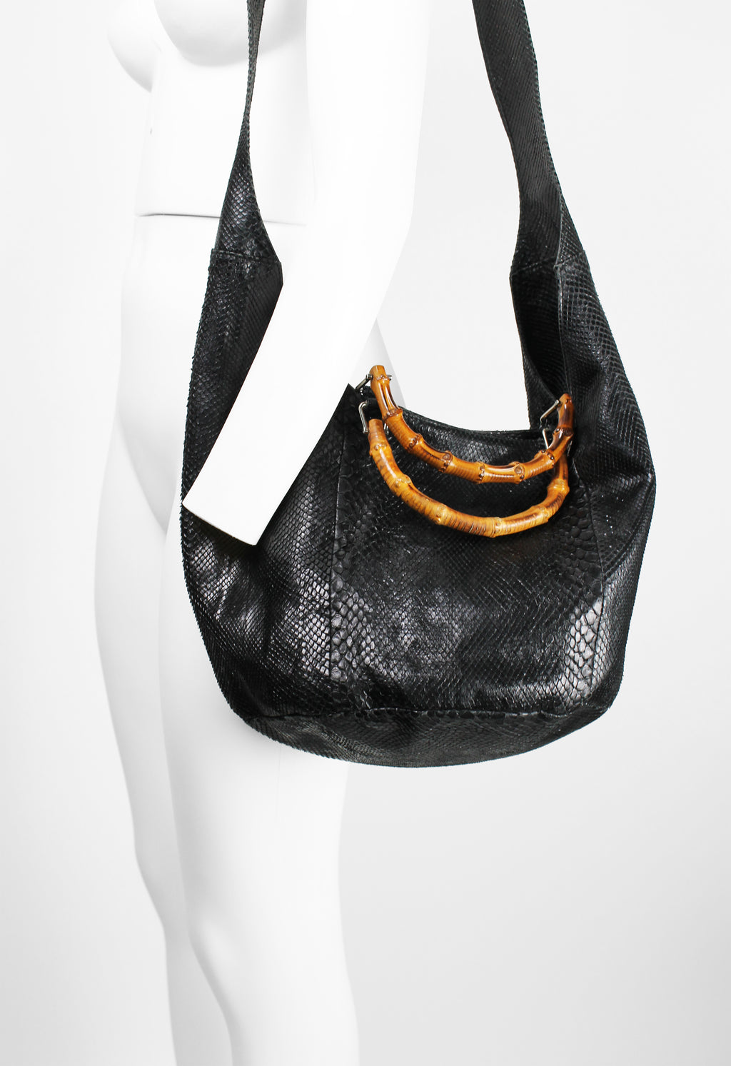 GUCCI TOM FORD SS 1996 BLACK PYTHON BAMBOO BAG