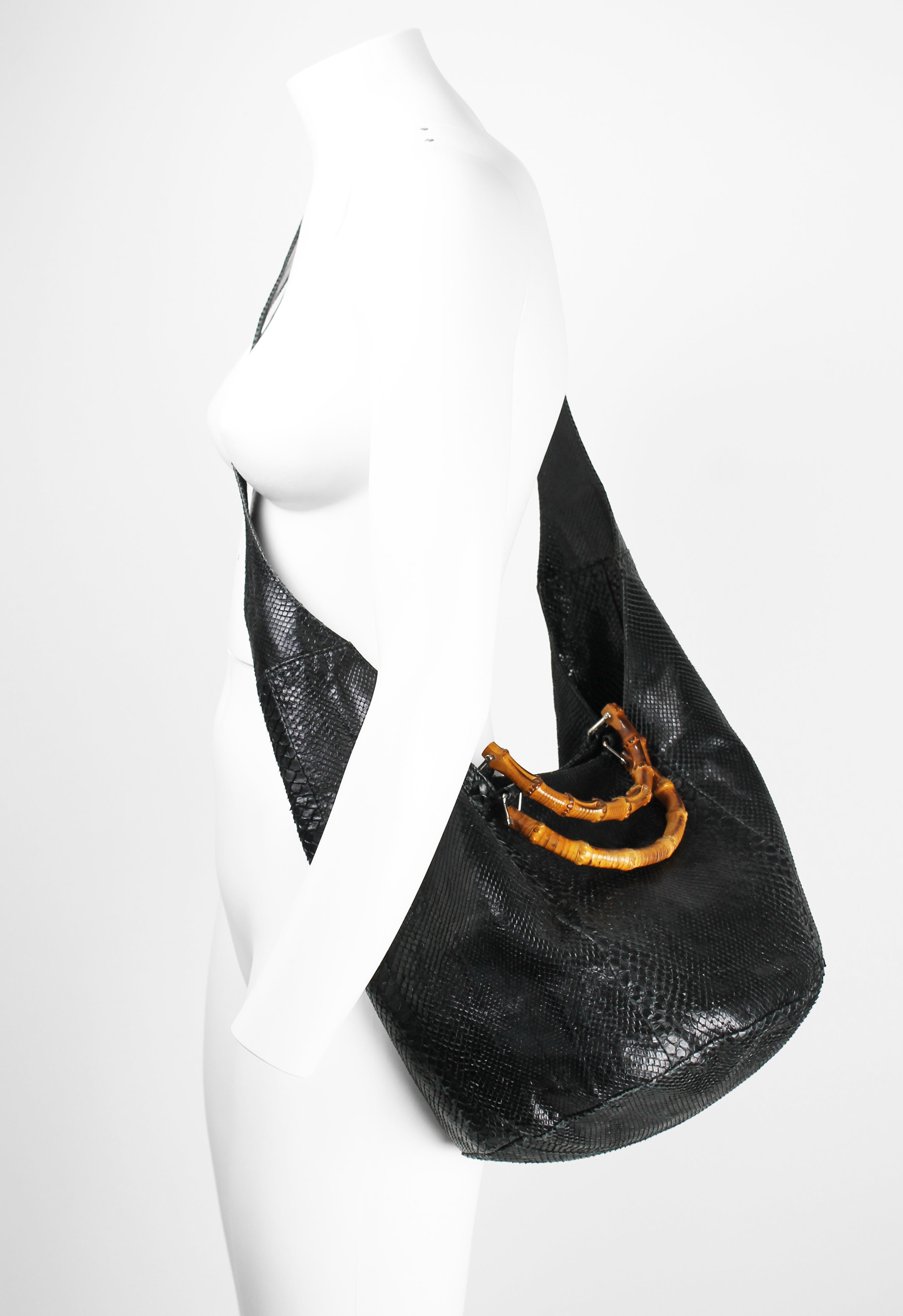 GUCCI TOM FORD SS 1996 BLACK PYTHON BAMBOO BAG