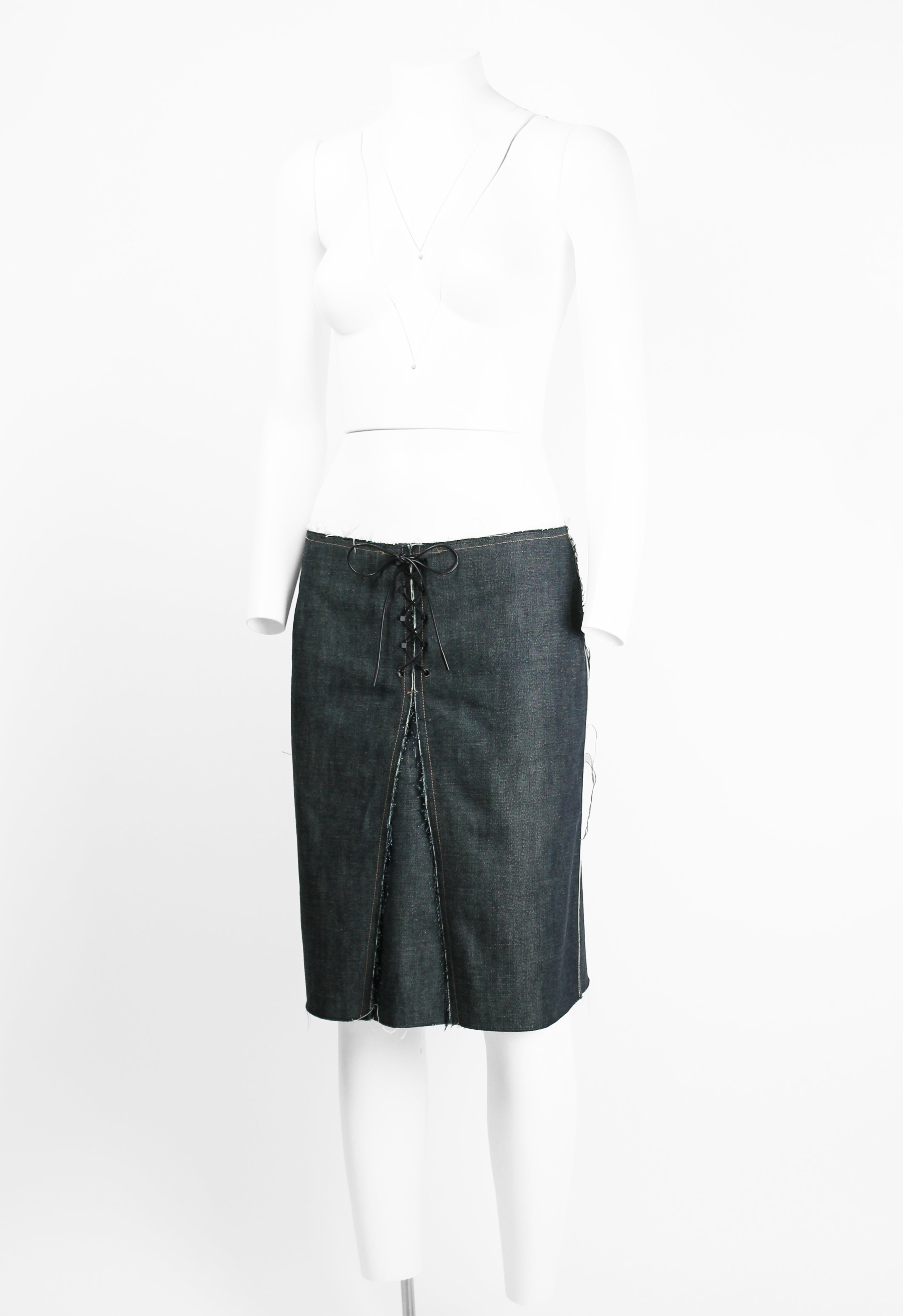GUCCI TOM FORD SS 2002 LACE UP DENIM SKIRT