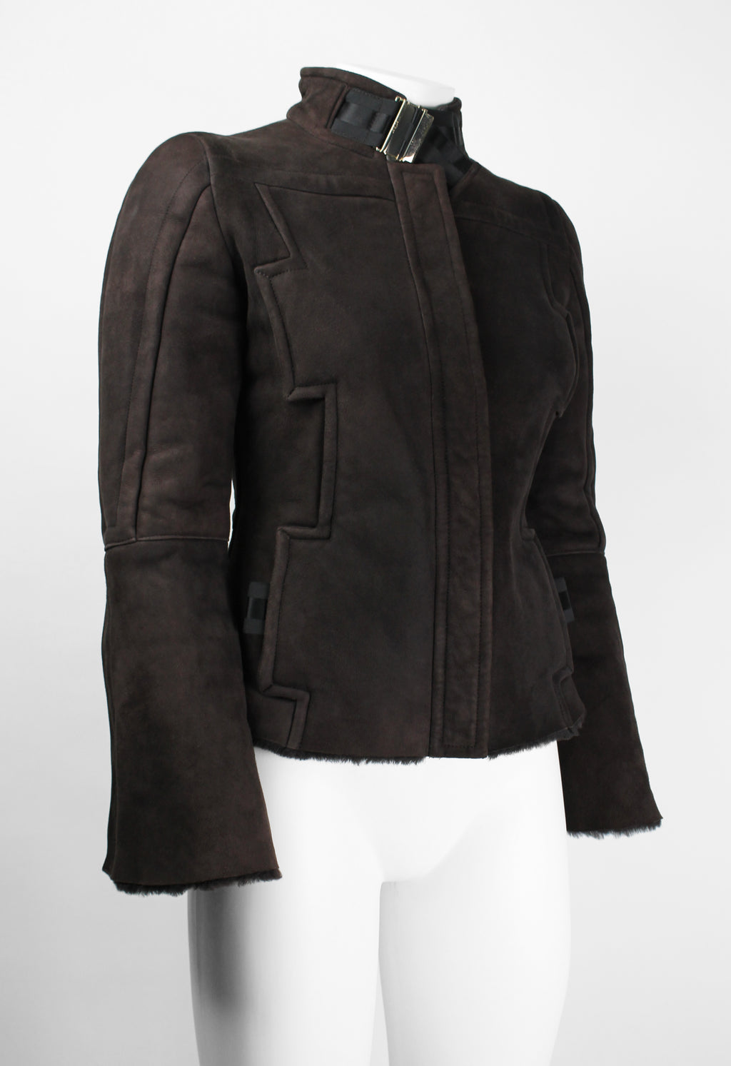 GUCCI TOM FORD FW 2004 BROWN SHEARLING BUCKLE JACKET