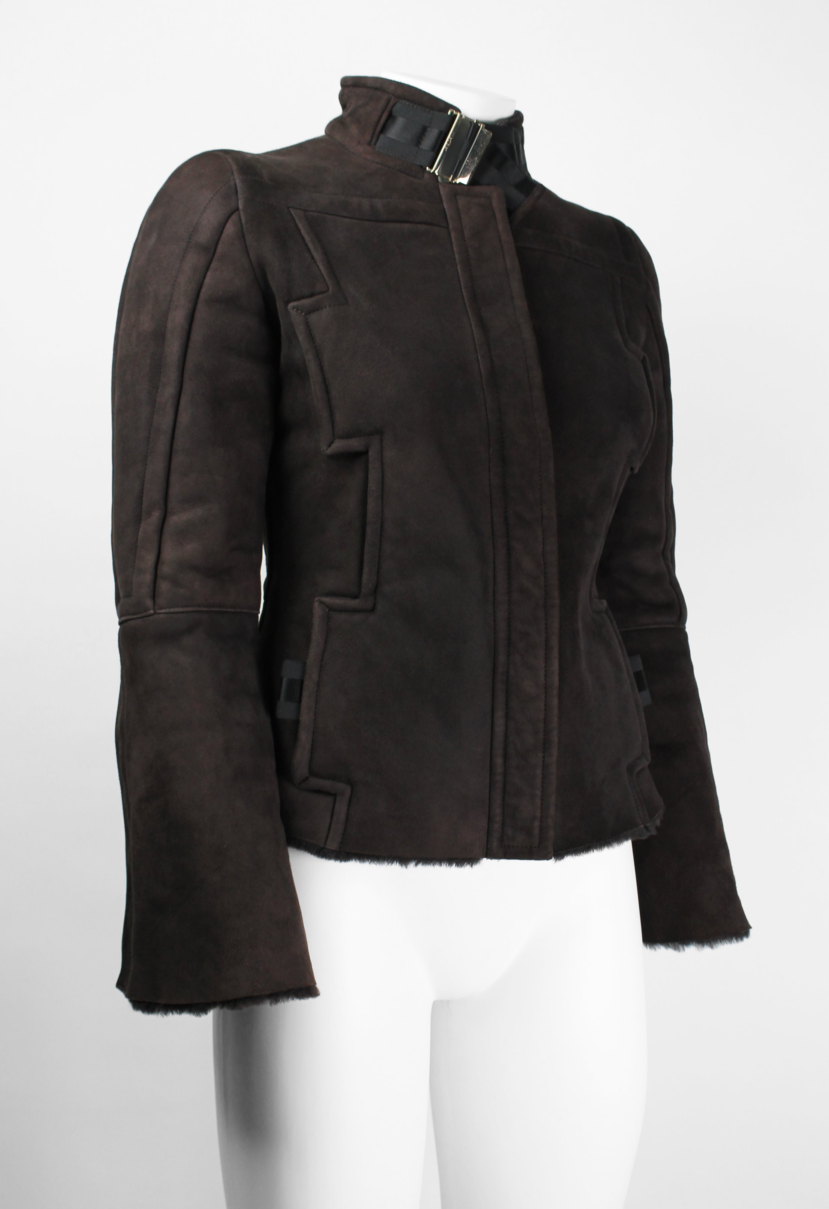 GUCCI TOM FORD FW 2004 BROWN SHEARLING BUCKLE JACKET