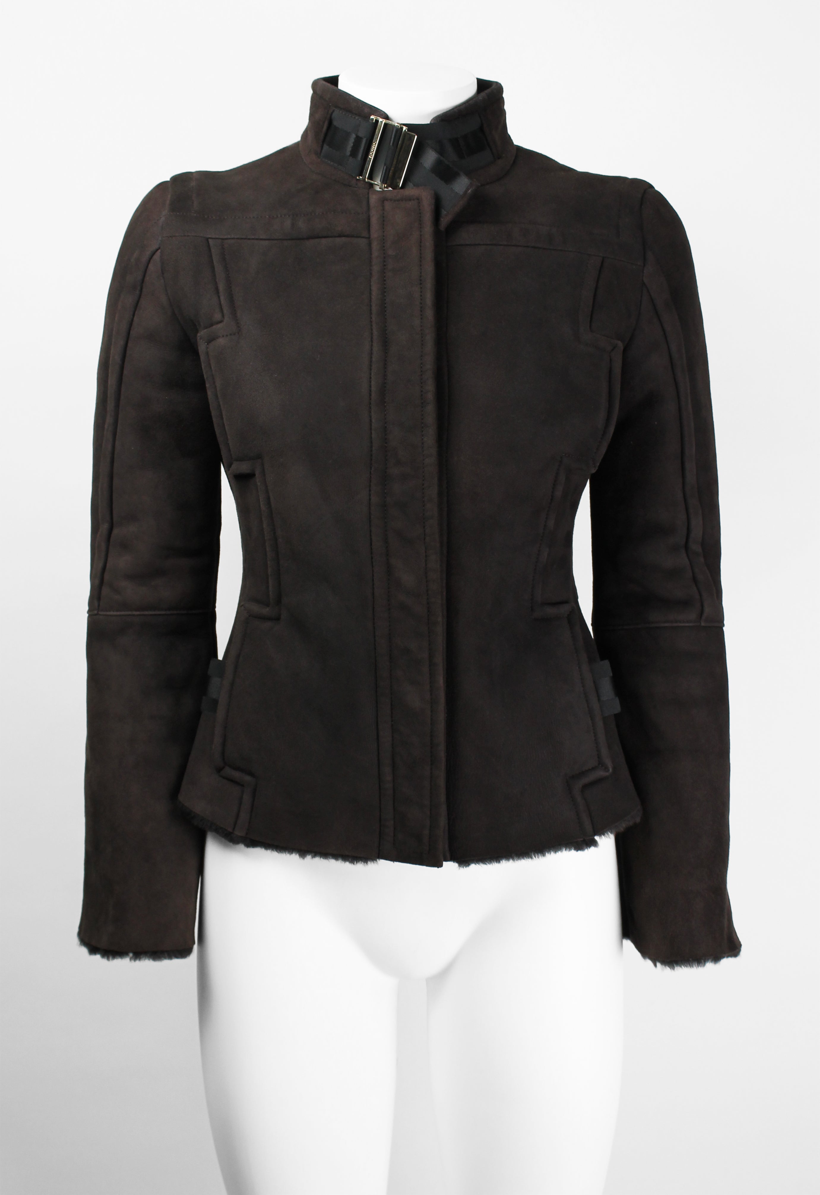 GUCCI TOM FORD FW 2004 BROWN SHEARLING BUCKLE JACKET
