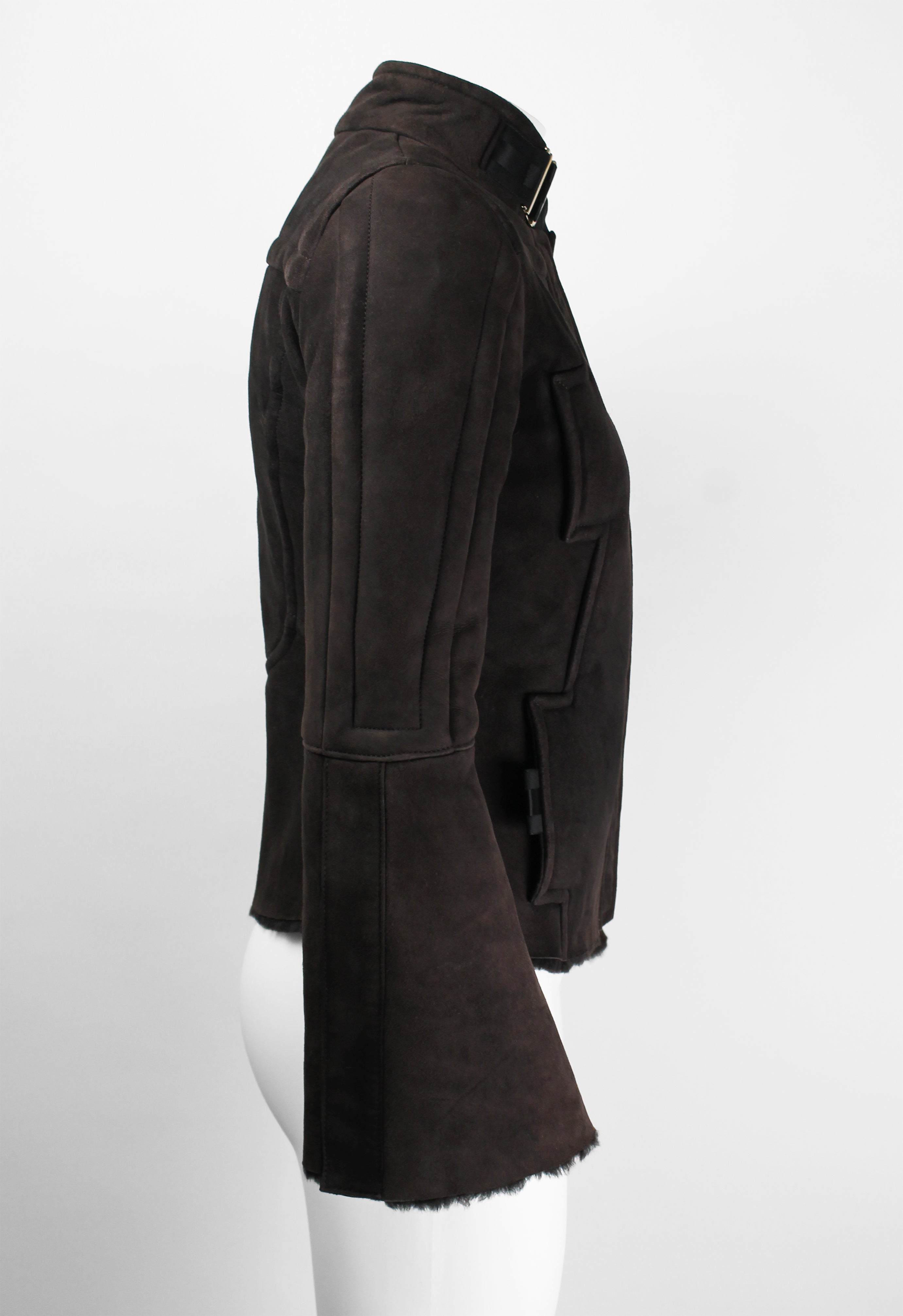 GUCCI TOM FORD FW 2004 BROWN SHEARLING BUCKLE JACKET