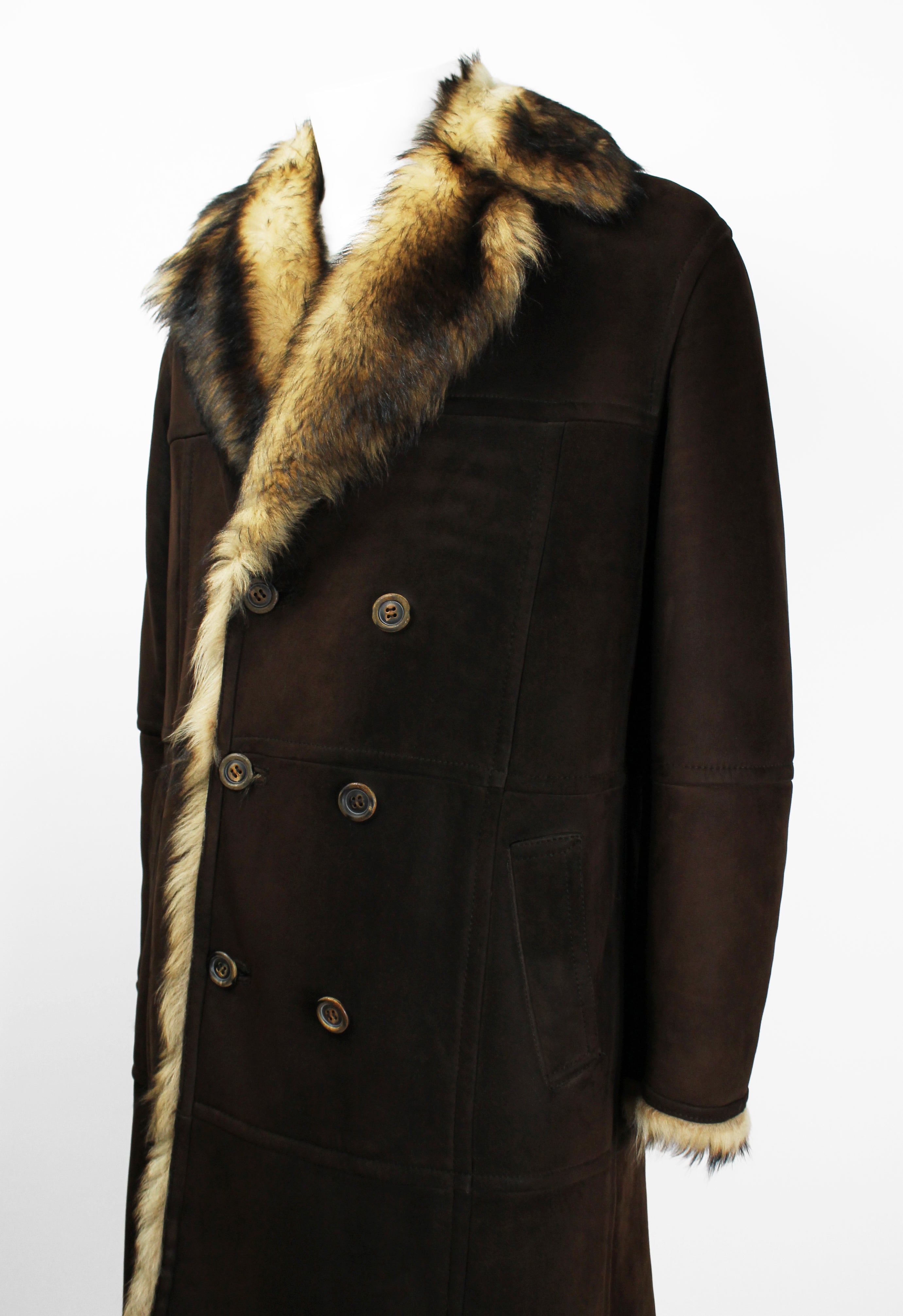 GUCCI TOM FORD FW 1997 HEAVY PANELLED SUEDE & FUR COAT