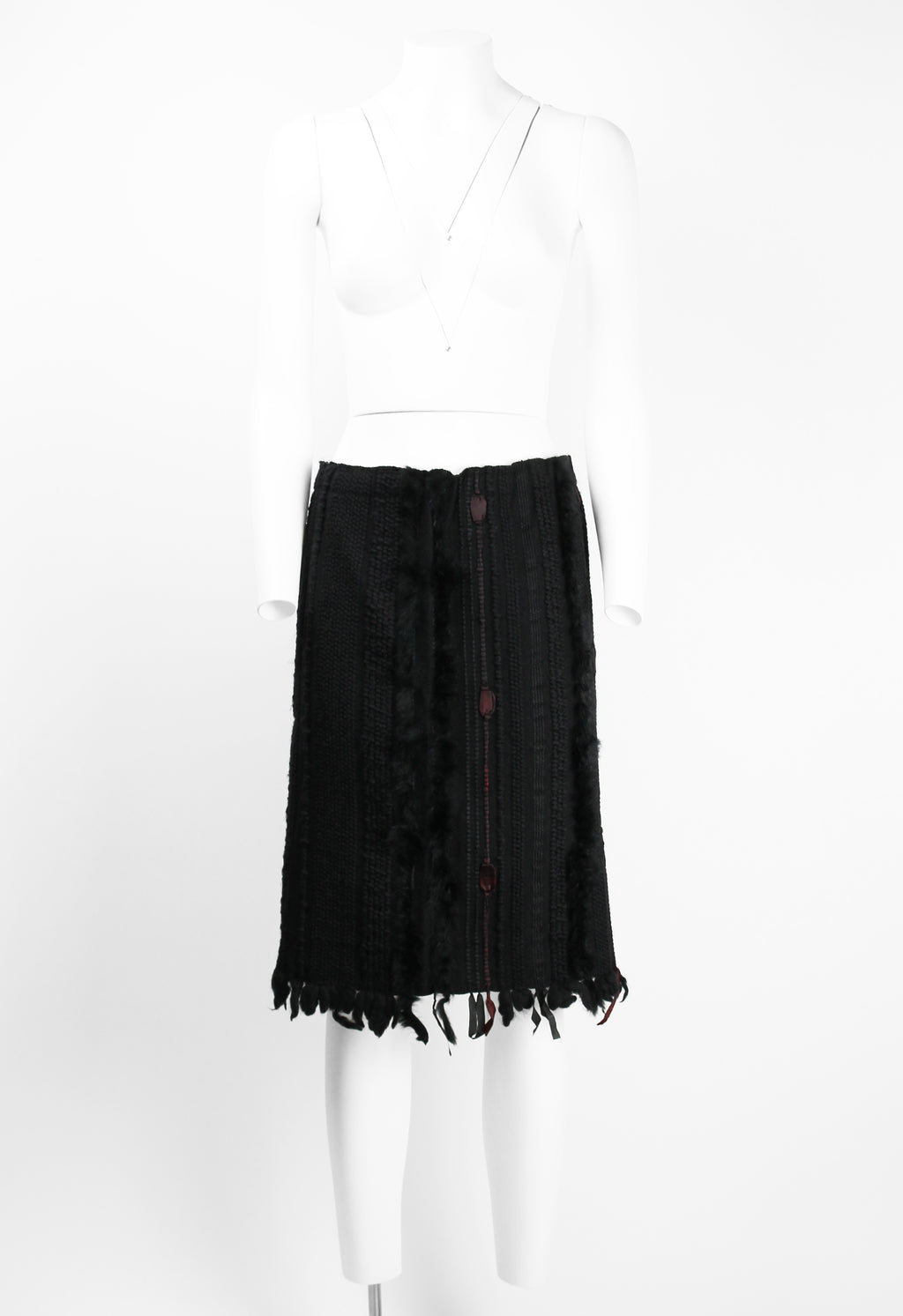 GUCCI TOM FORD FW 2002 FUR AND RIBBON KNITTED SKIRT