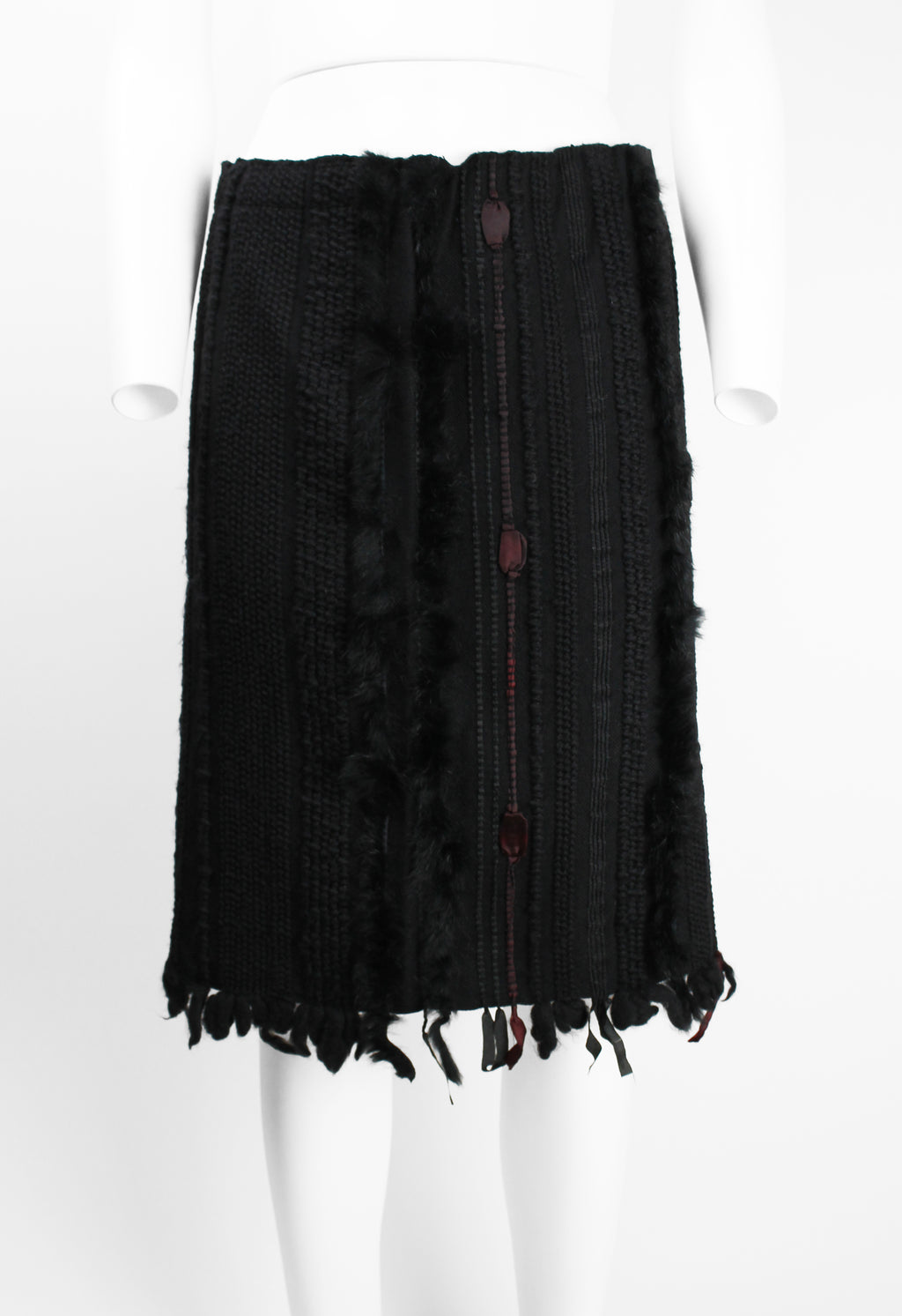 GUCCI TOM FORD FW 2002 FUR AND RIBBON KNITTED SKIRT