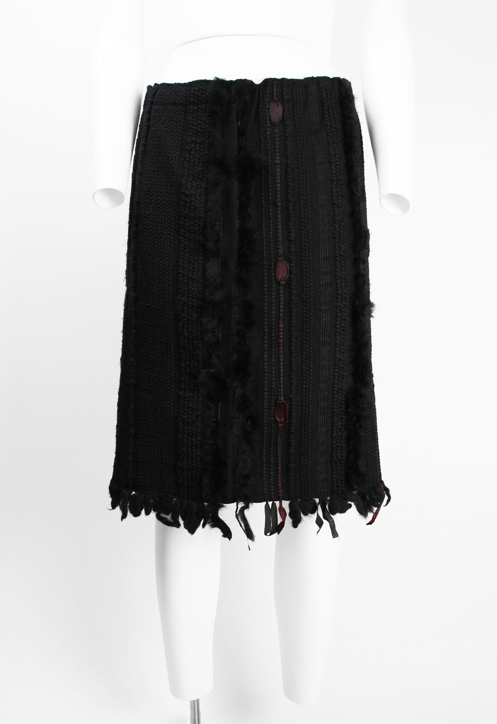 GUCCI TOM FORD FW 2002 FUR AND RIBBON KNITTED SKIRT