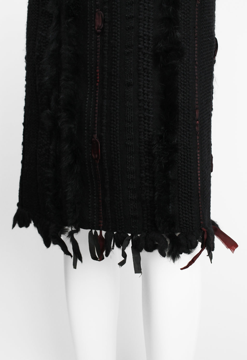 GUCCI TOM FORD FW 2002 FUR AND RIBBON KNITTED SKIRT