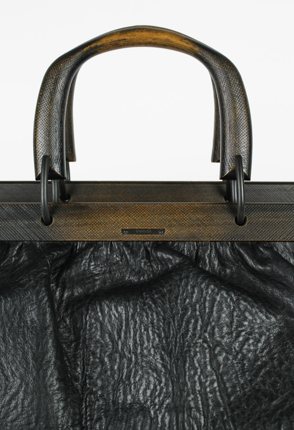 GUCCI TOM FORD FW 2002 XL LEATHER WOODEN HANDLE DOCTORS BAG