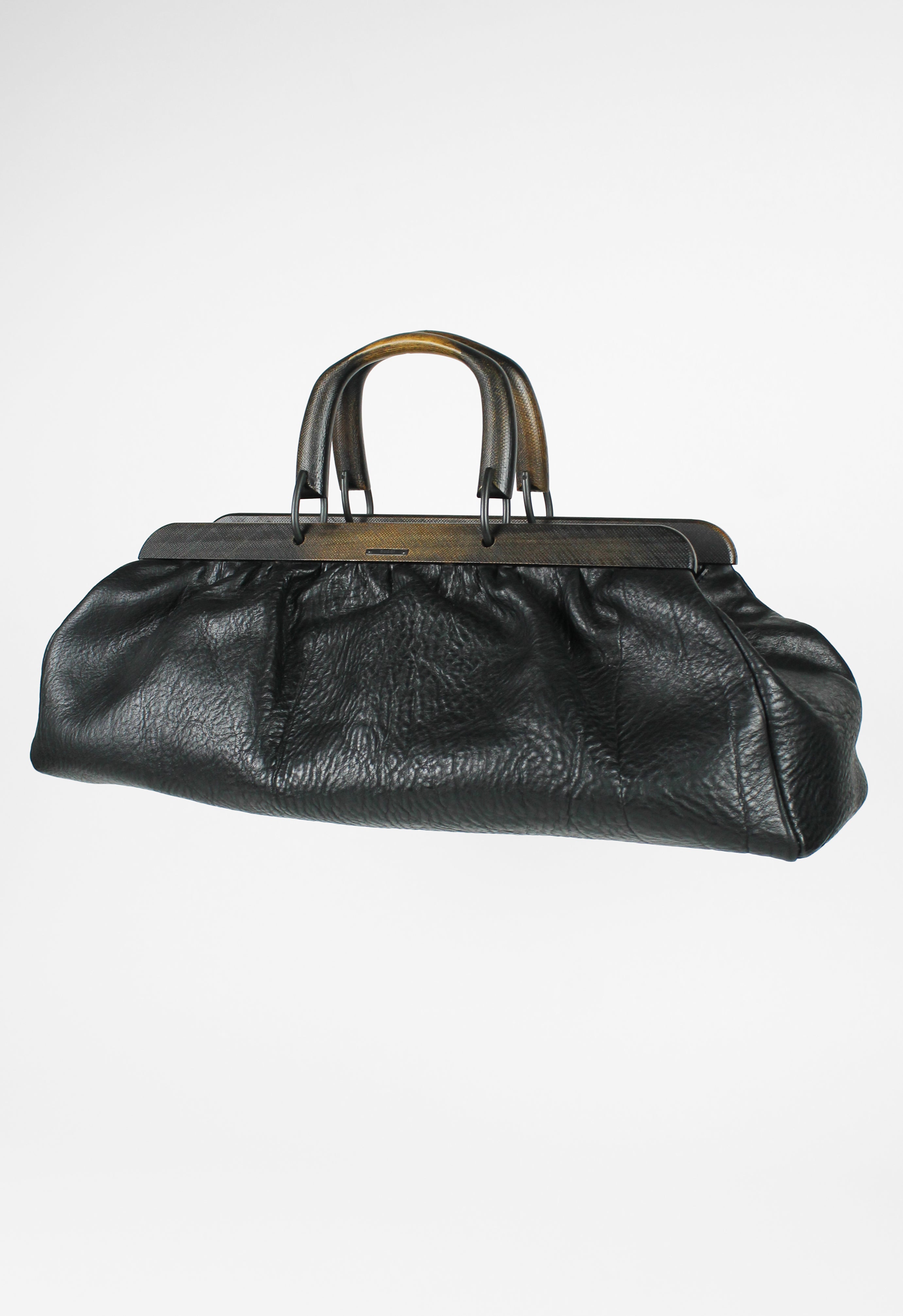 GUCCI TOM FORD FW 2002 XL LEATHER WOODEN HANDLE DOCTORS BAG