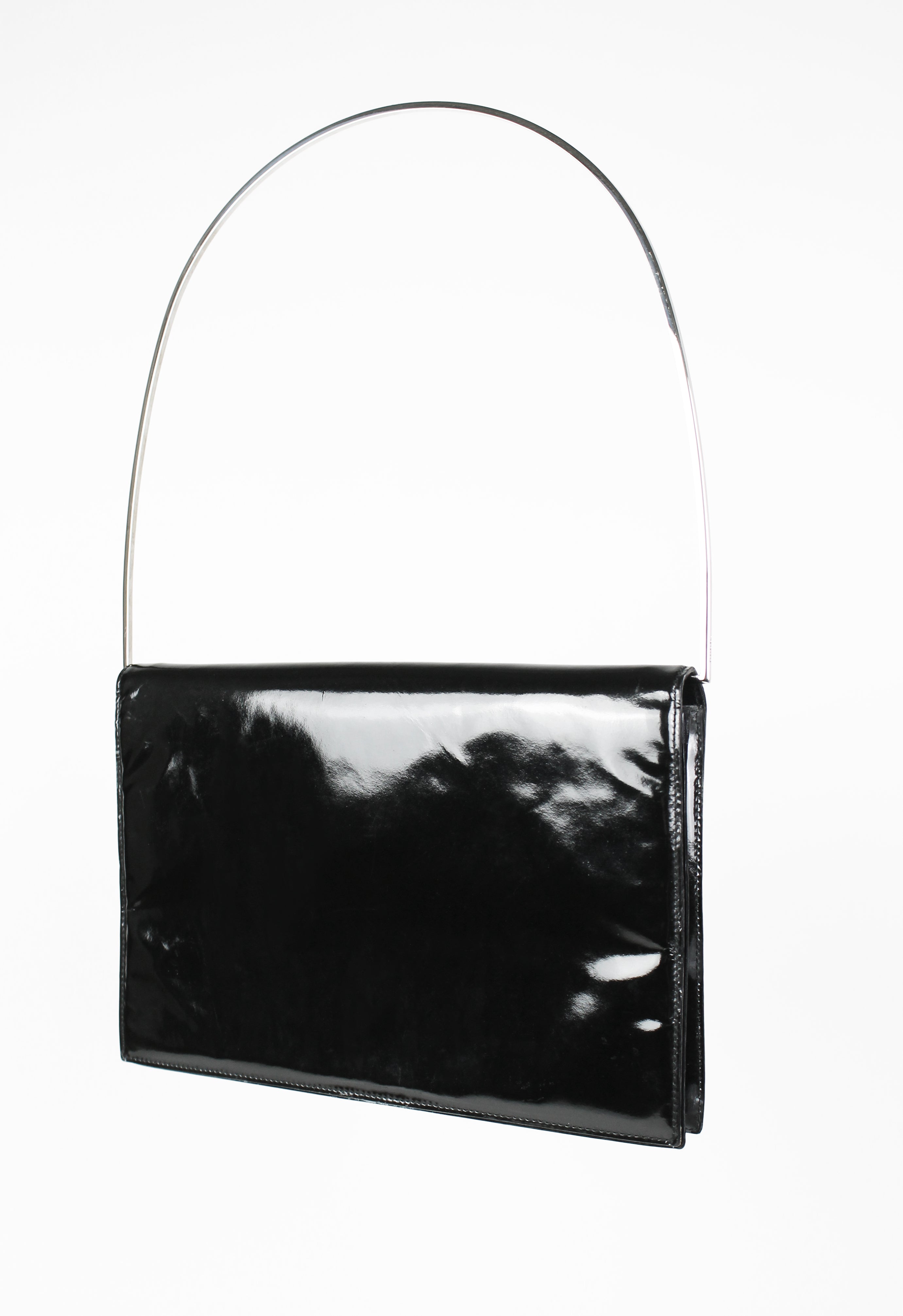 GUCCI TOM FORD FW 1997 METAL RING PATENT CONVERTIBLE SHOULDER BAG