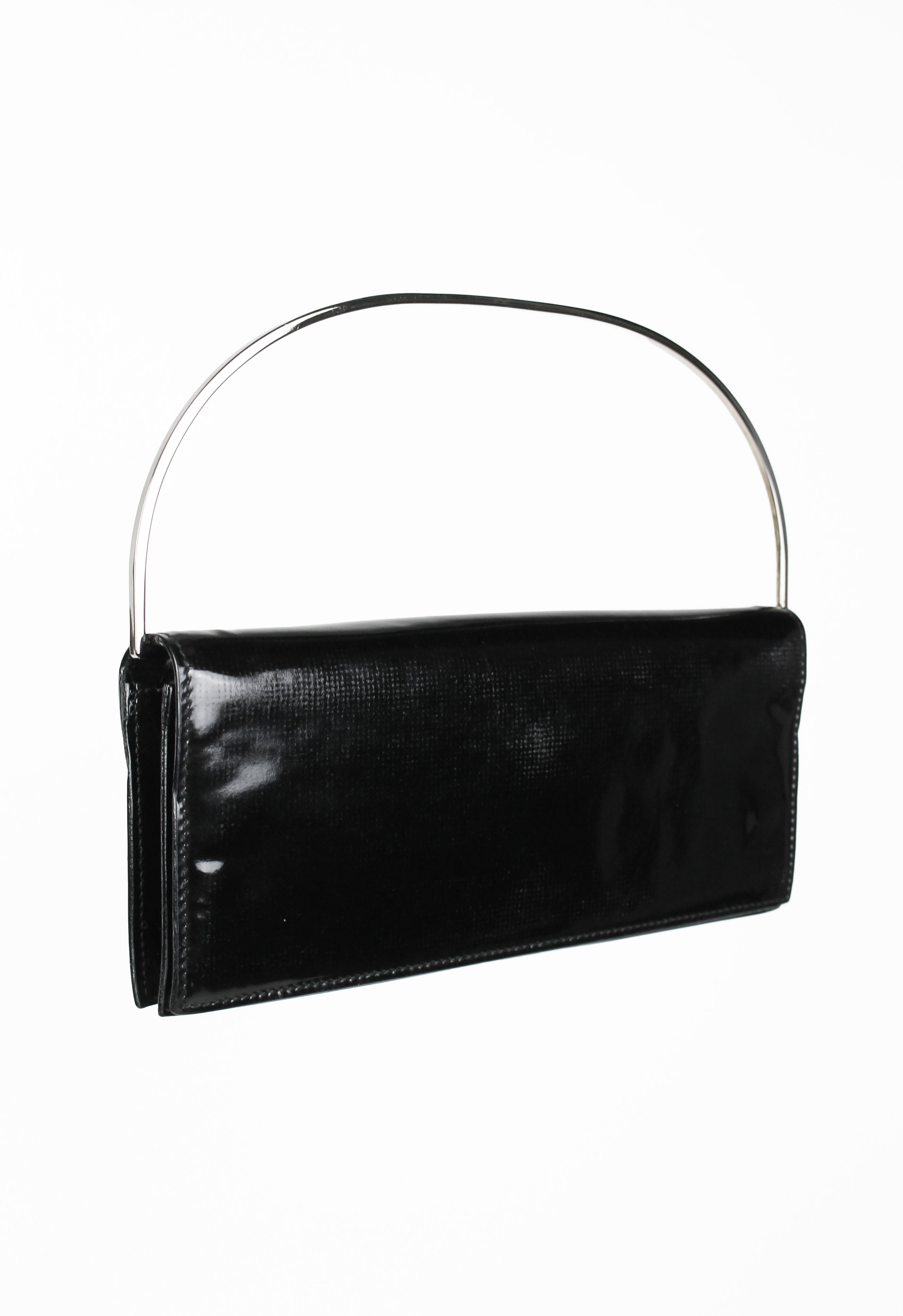 GUCCI TOM FORD FW 1997 METAL RING PATENT CONVERTIBLE CLUTCH BAG