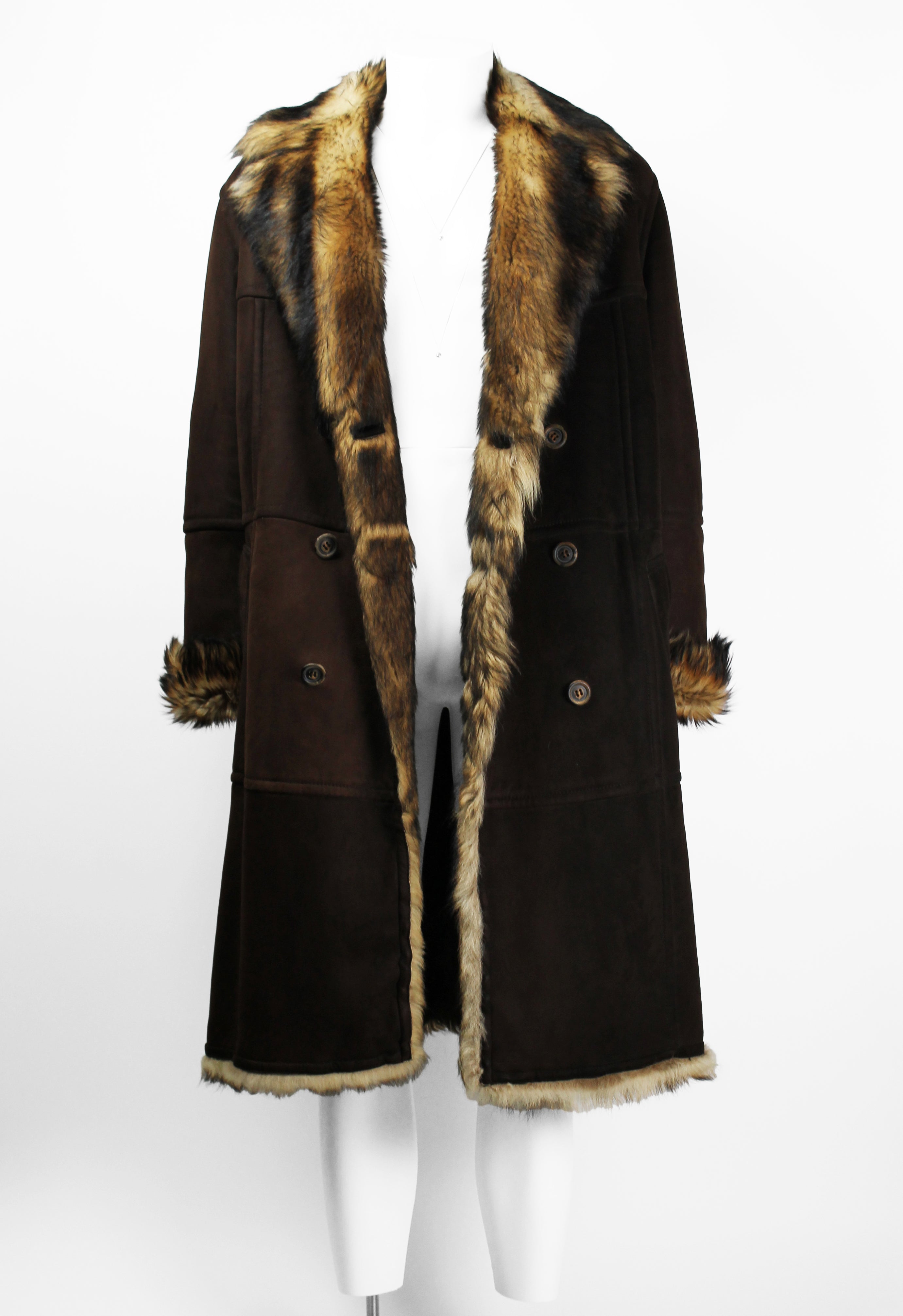 GUCCI TOM FORD FW 1997 HEAVY PANELLED SUEDE & FUR COAT