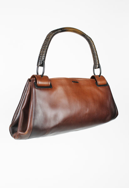 GUCCI TOM FORD FW 2002 GRADIENT LEATHER WOODEN HANDLE SHOULDER BAG