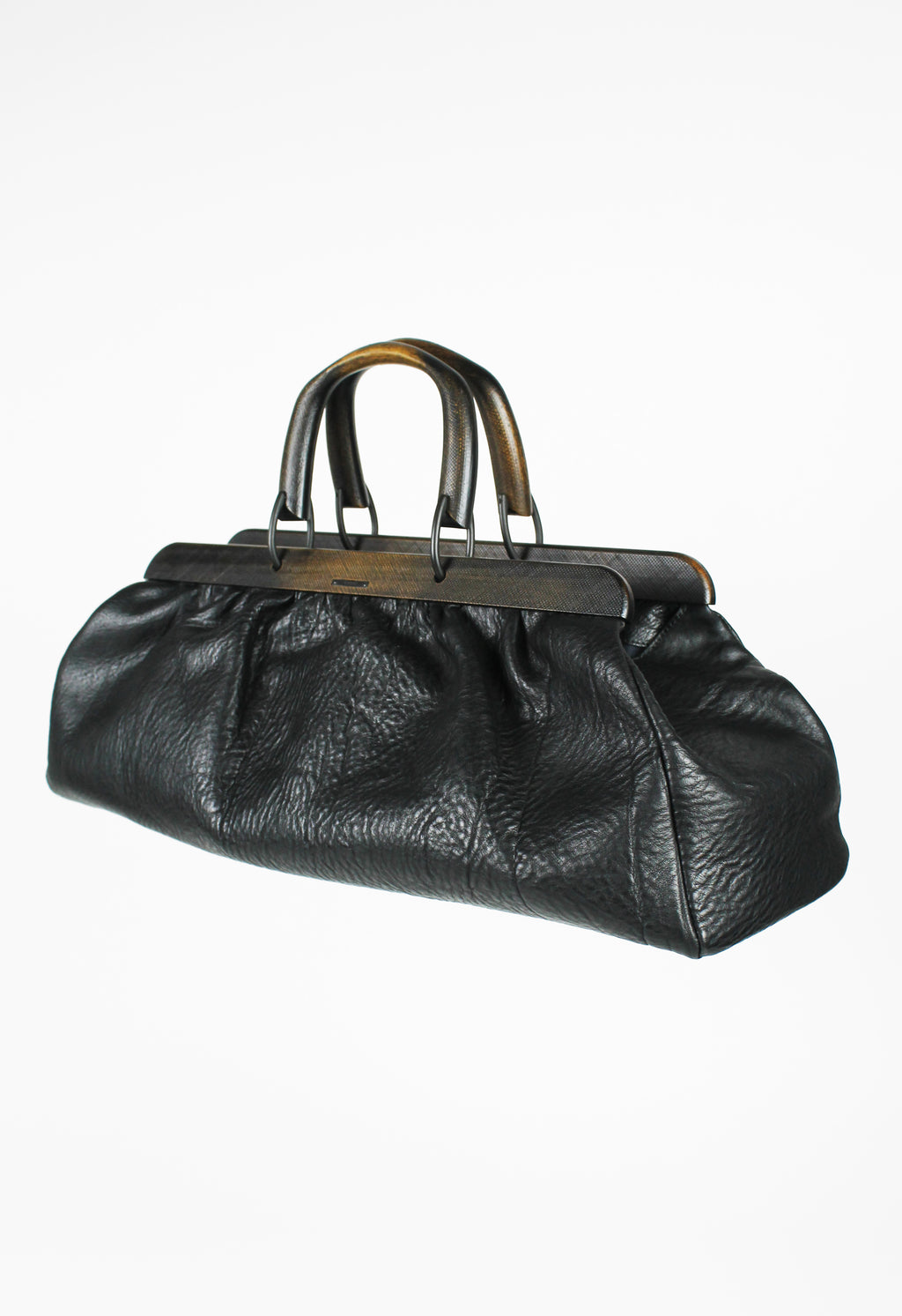 GUCCI TOM FORD FW 2002 XL LEATHER WOODEN HANDLE DOCTORS BAG