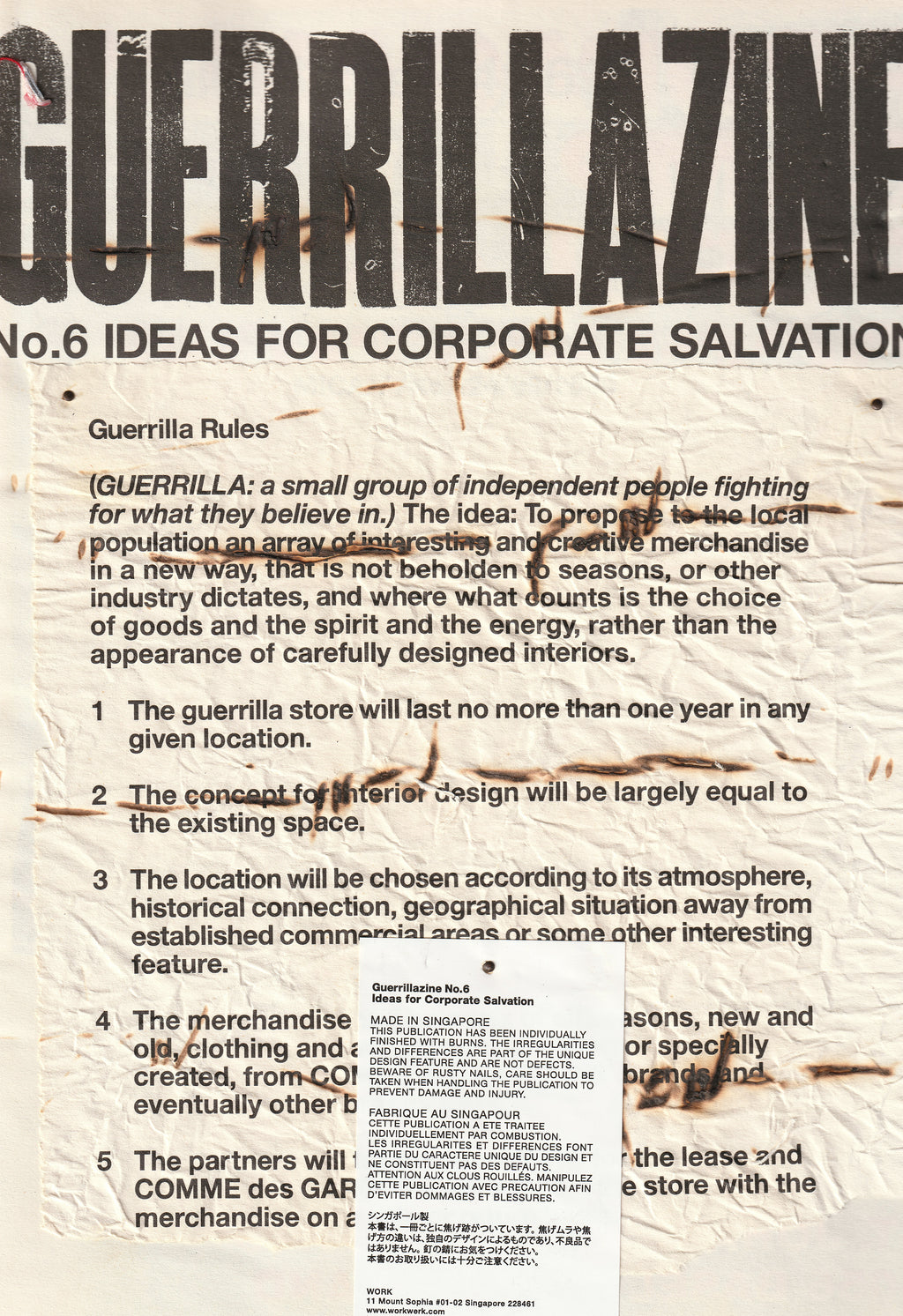 COMME DES GARCONS GUERRILLAZINE NO.6 IDEAS FOR CORPORATE SALVATION 2009