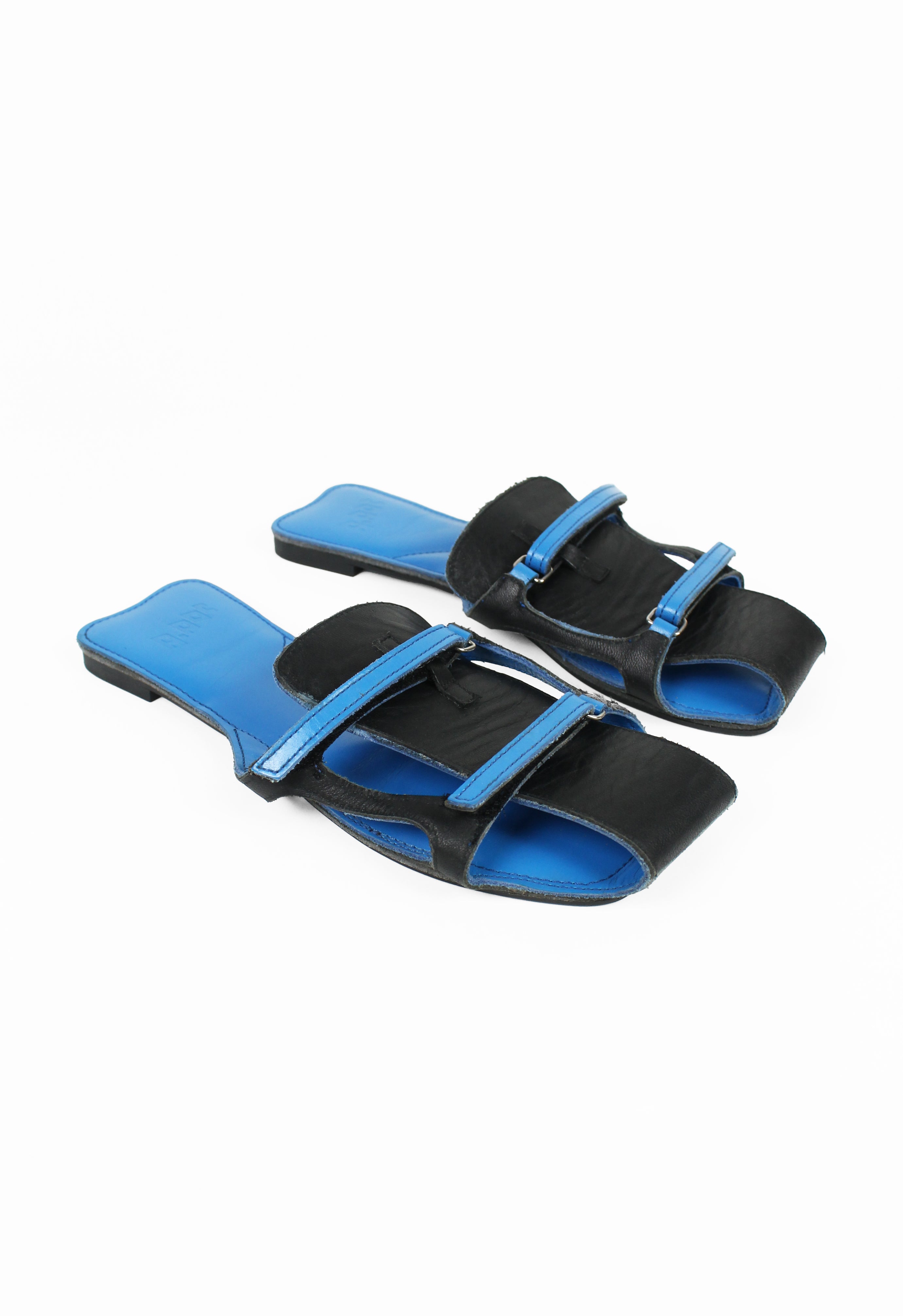 ISSEY MIYAKE A-POC BLUE FOLDED VELCRO SANDALS