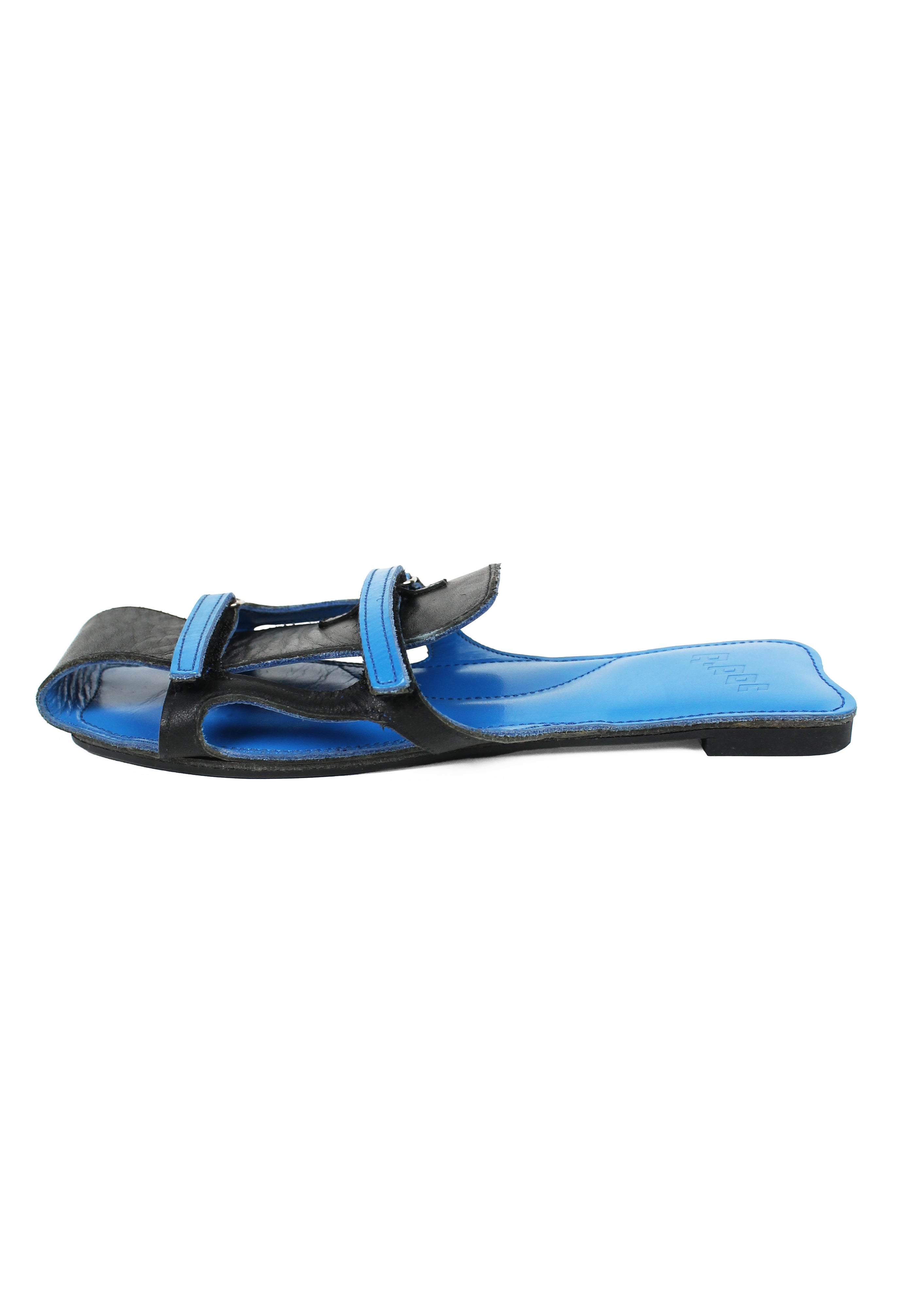 ISSEY MIYAKE A-POC BLUE FOLDED VELCRO SANDALS