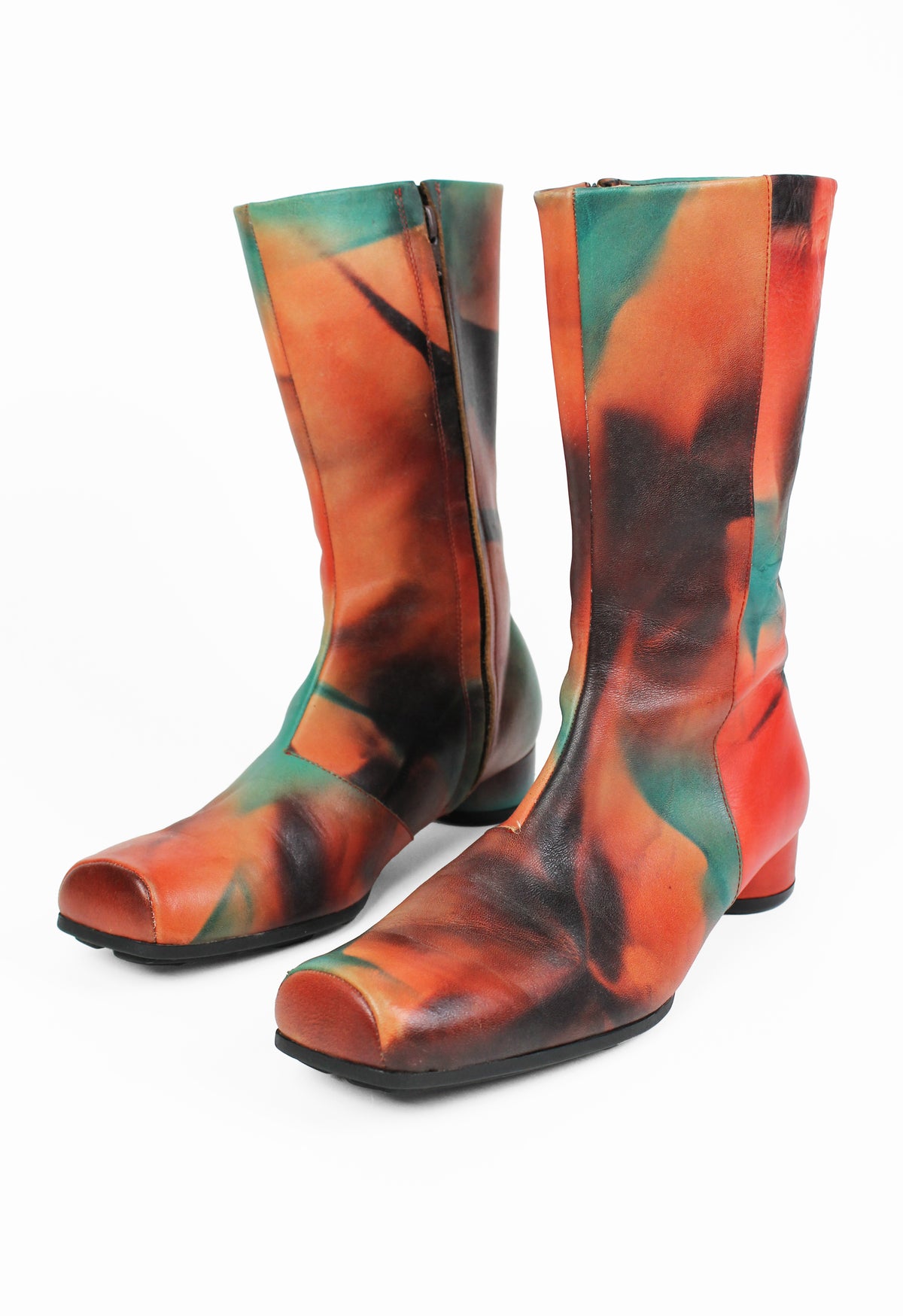 ISSEY MIYAKE FW 2001 DYED MULTICOLOURED LEATHER BOOTS