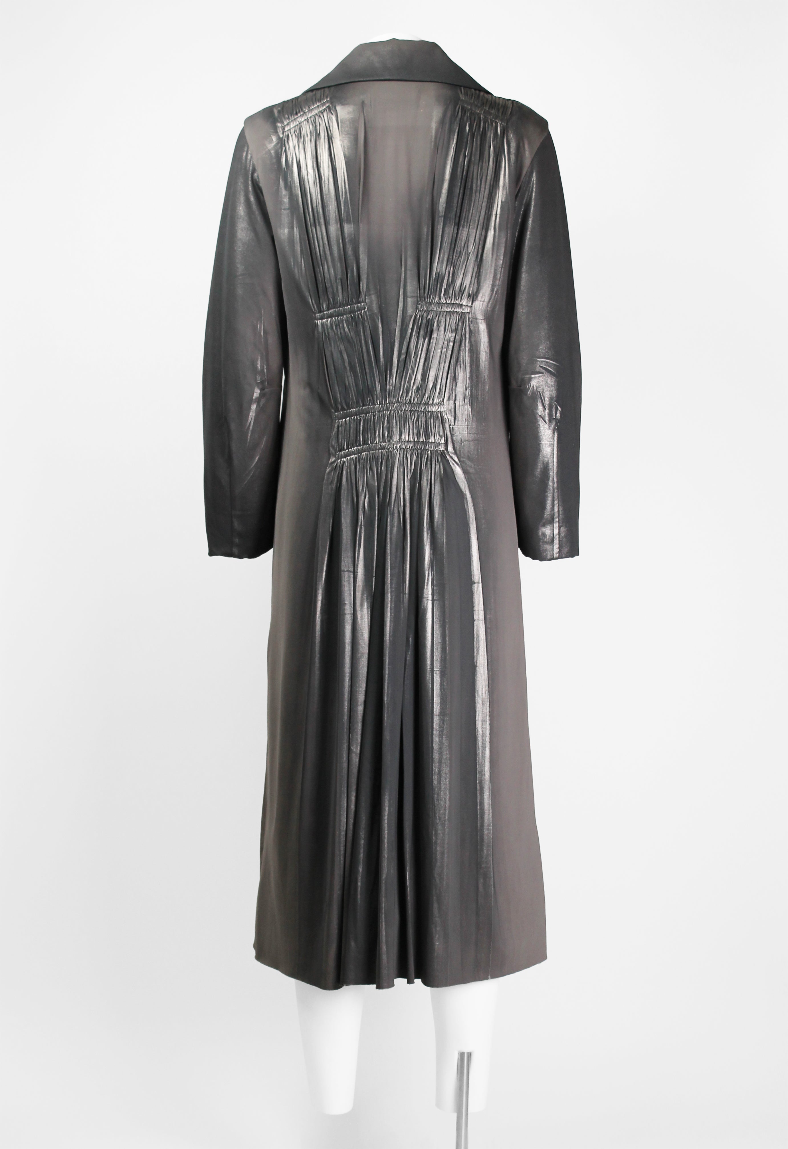 ISSEY MIYAKE FW 2002 SILVER COATED GATHERED PLEAT COAT