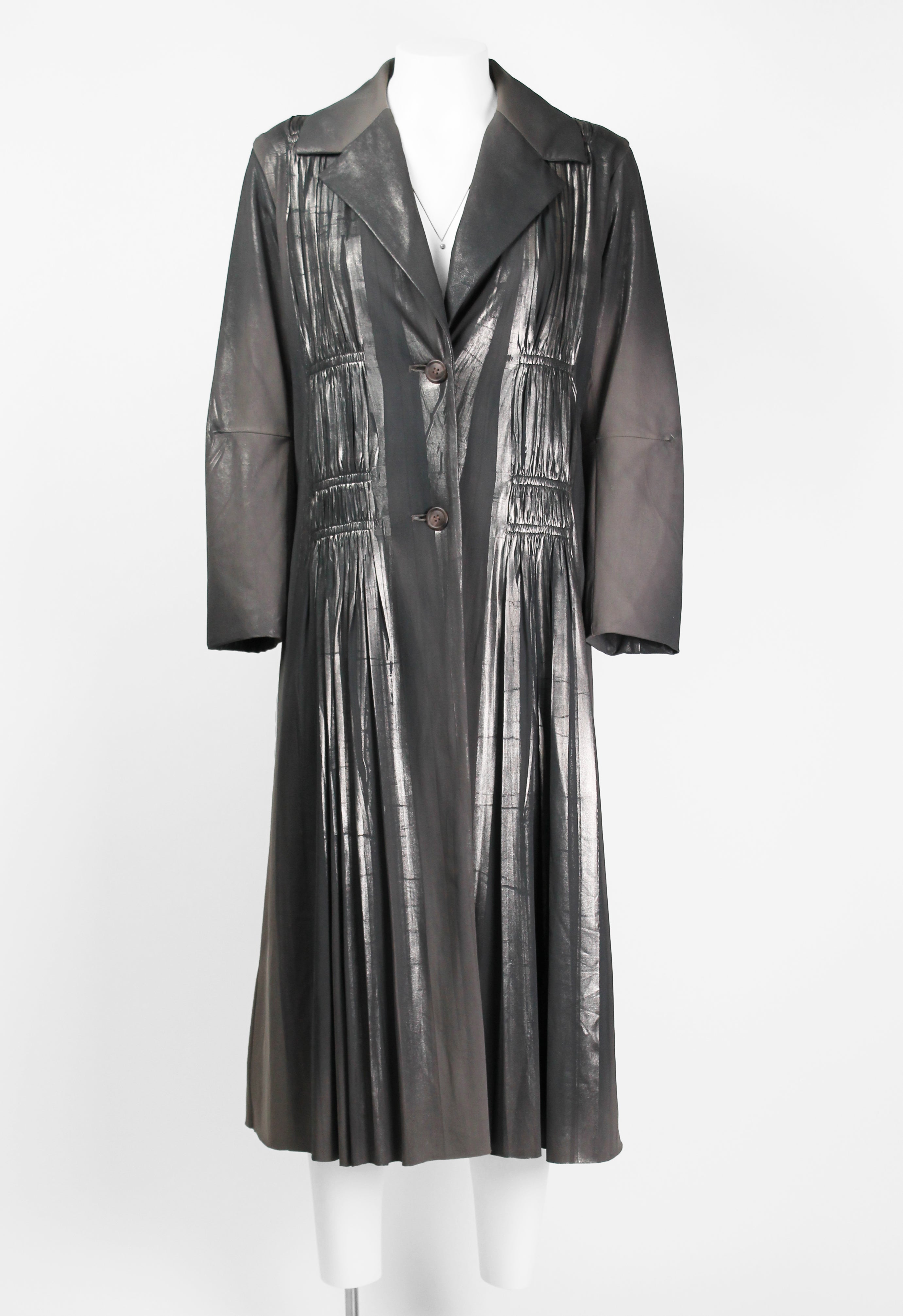 ISSEY MIYAKE FW 2002 SILVER COATED GATHERED PLEAT COAT