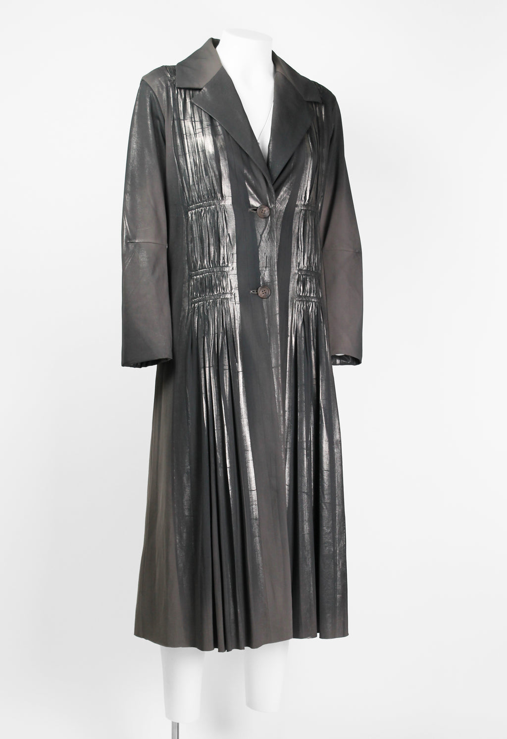 ISSEY MIYAKE FW 2002 SILVER COATED GATHERED PLEAT COAT