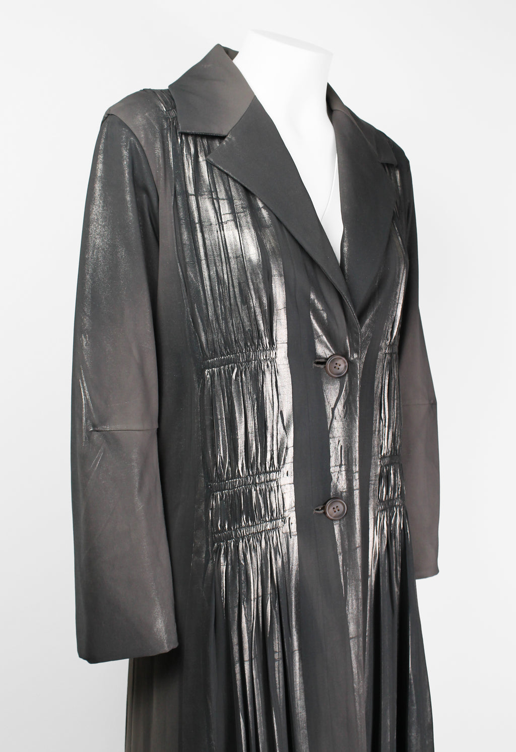 ISSEY MIYAKE FW 2002 SILVER COATED GATHERED PLEAT COAT