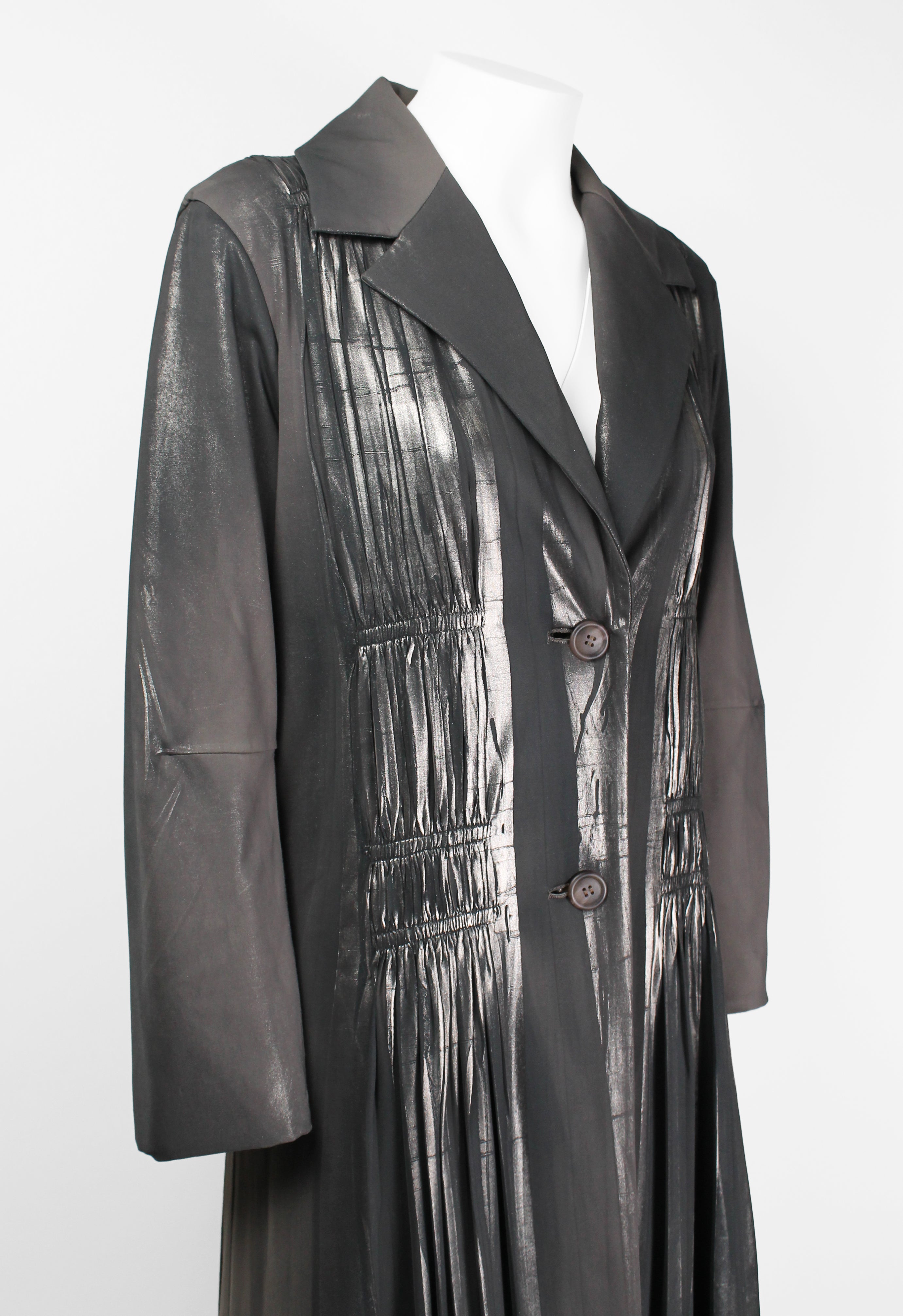 ISSEY MIYAKE FW 2002 SILVER COATED GATHERED PLEAT COAT